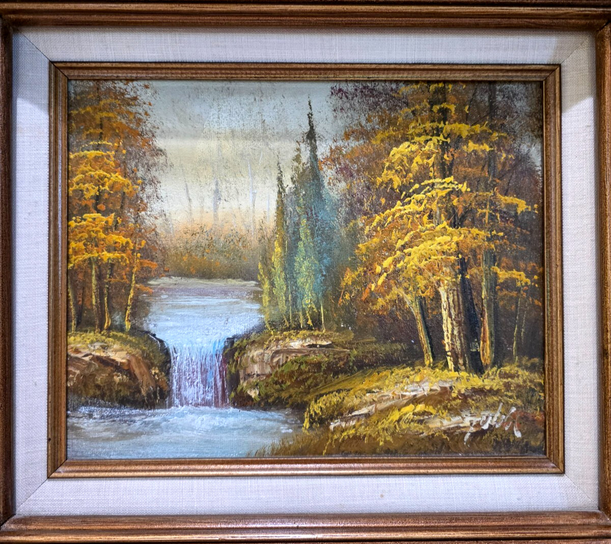 Original Landscape Mountains Forest Waterfall River Stream Signed Oil Painting
