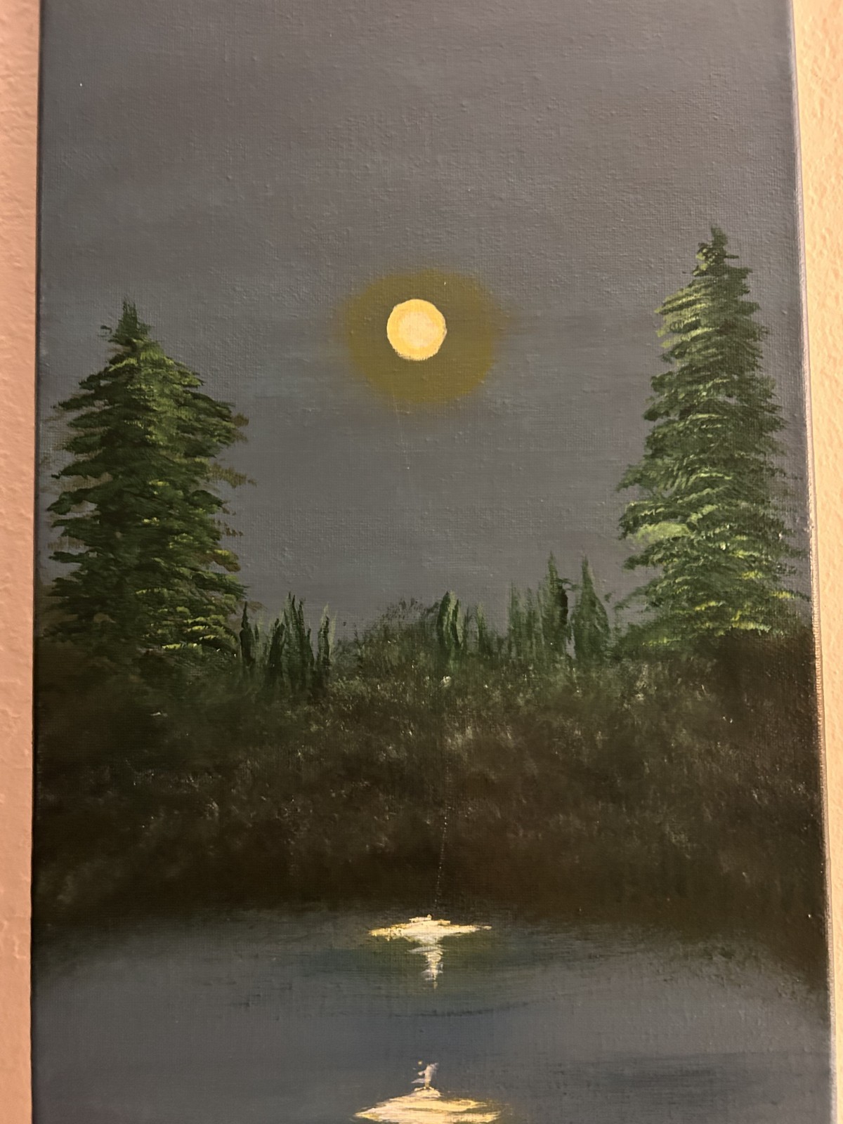 Moonlit Stillness – 10×30 Original Acrylic Night Landscape | Signed | COA Inc