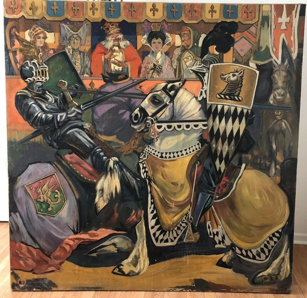 LOST Pair of 1924 KING COLE HOTEL MURALS PAINTINGS MIAMI FLORIDA HOWARD HILDER