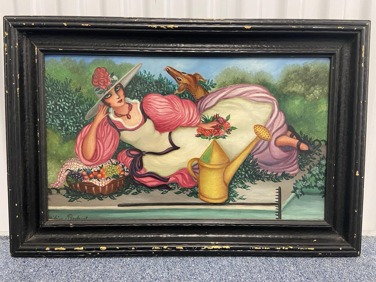 Helene Perdriat (French 1894-1969) “La Jardiniere” Oil on board Labels on back!