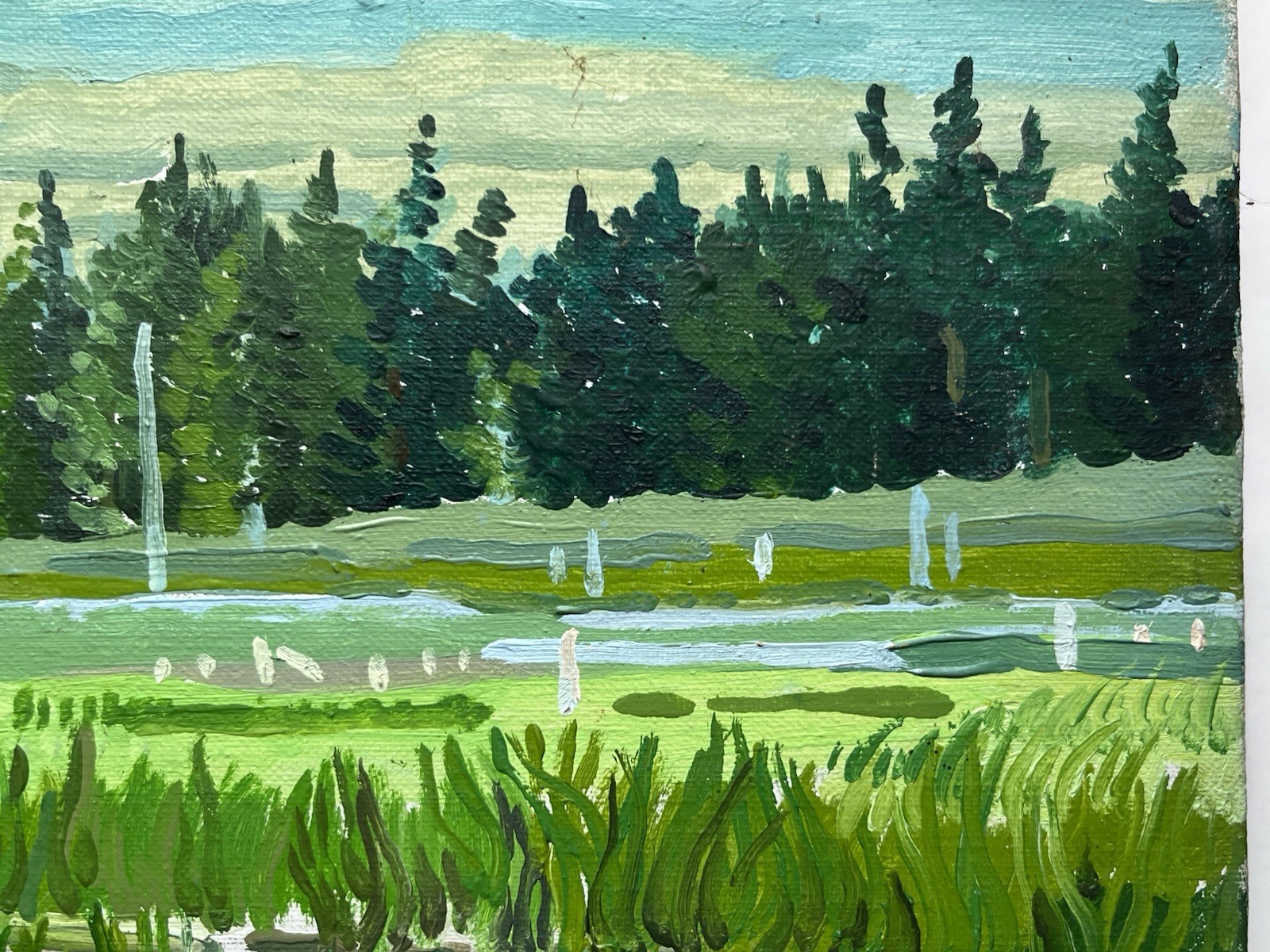 Vintage Post Impressionism Landscape Oil Painting Mountain Moose Marsh Signed