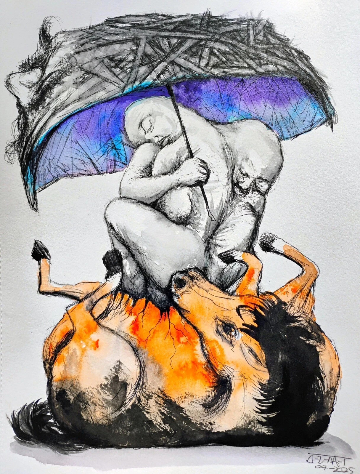 ALAIN DONATE HERNANDEZ ORIGINAL MIXED MEDIA ACRYLIC,INK ON CARDBOARD 9″X 12″