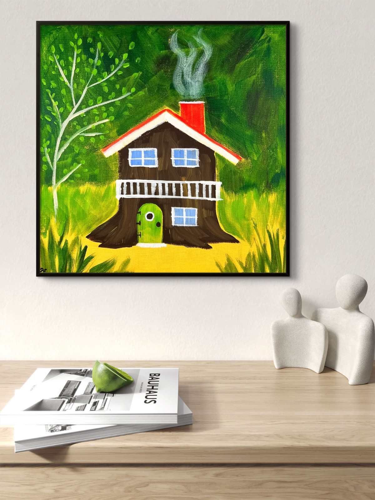Fairy Cottage Original Fantasy Landscape Folk Art Painting Cottagecore SRA 12×12