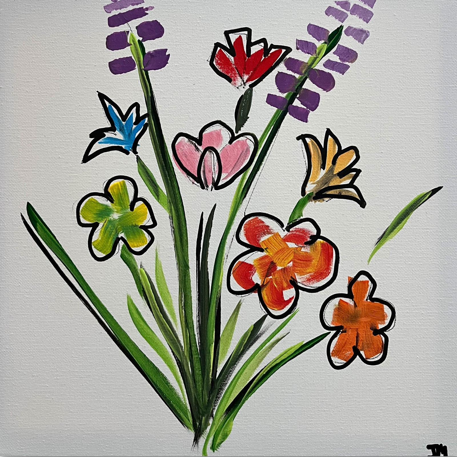 RiverRunArt Original Botanical 12×12 Acrylic Flowers Hand Painted Canvas