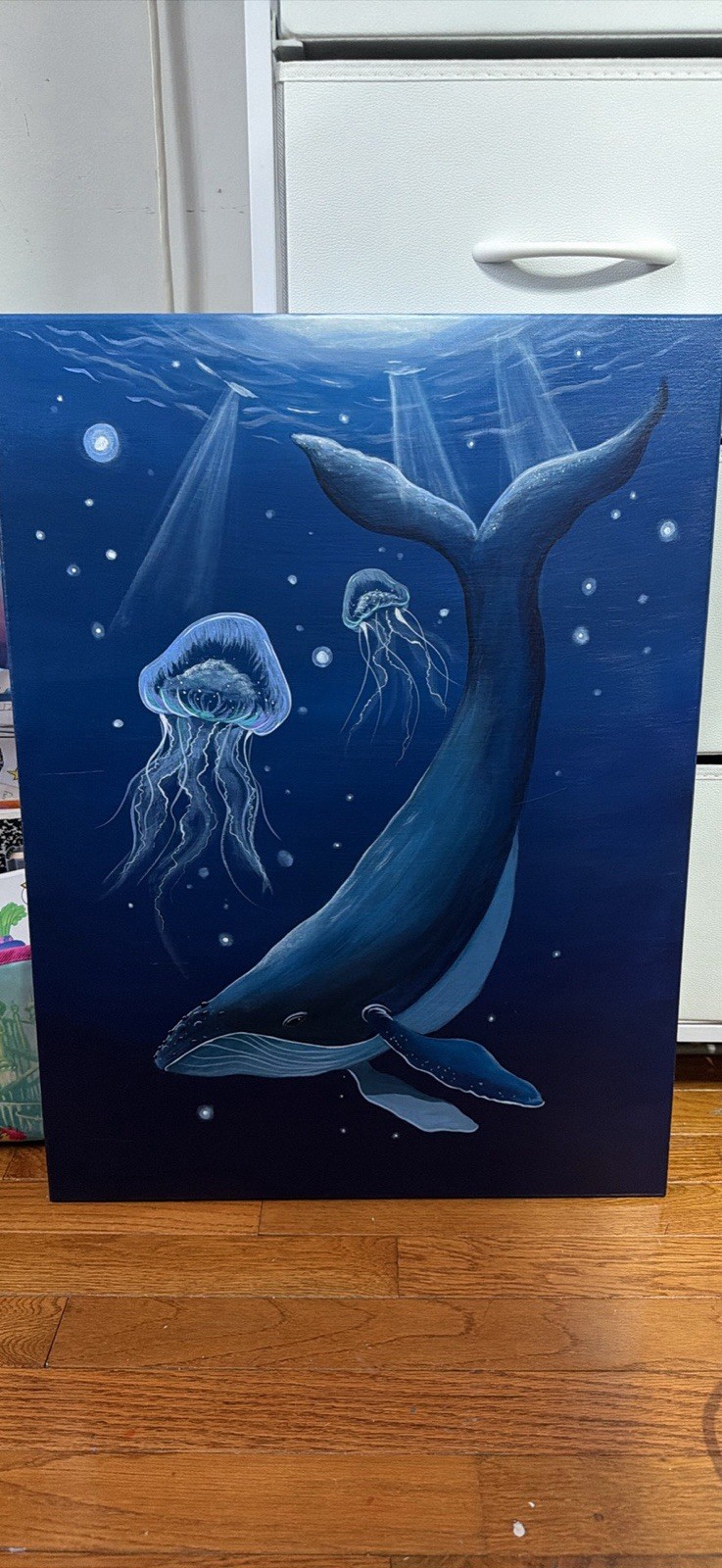 Original Whale Acrylic Painting On Canvas 18×24 Marine Life Art Ocean Decor