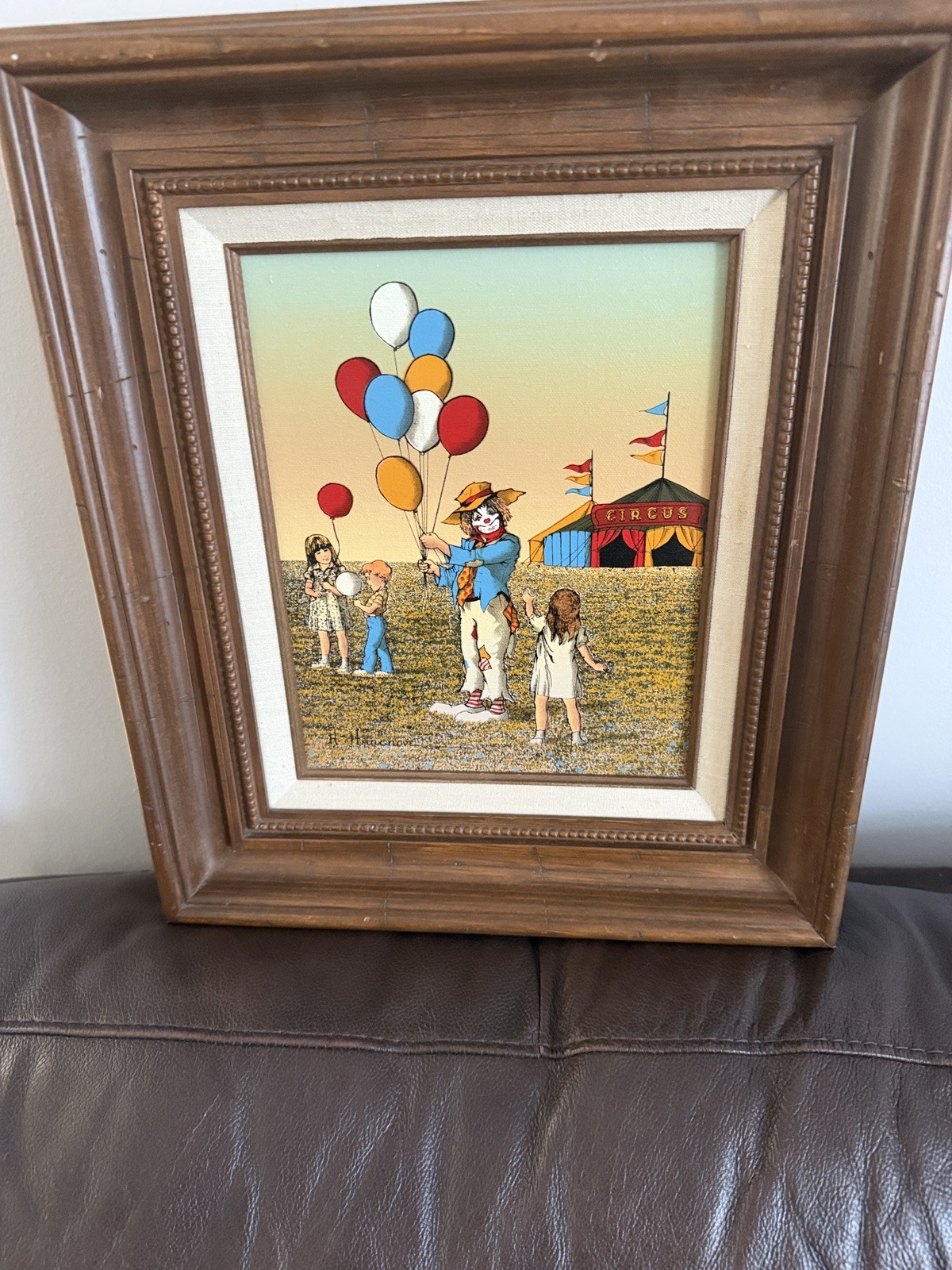 H. Hargrove Serigraph Clowns Children Circus Balloons FramedMatted Vintage Art