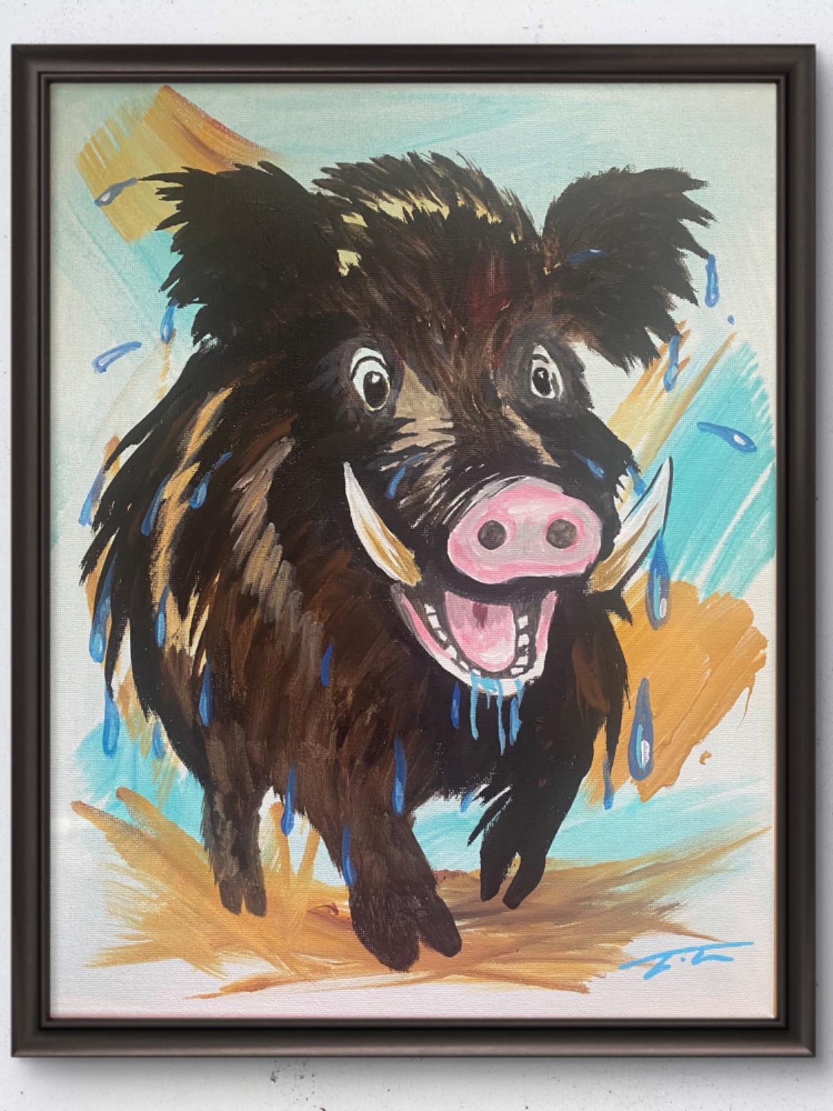 Expressionist Wild Boar Pig Acrylic Original Art 14×11 Canvas