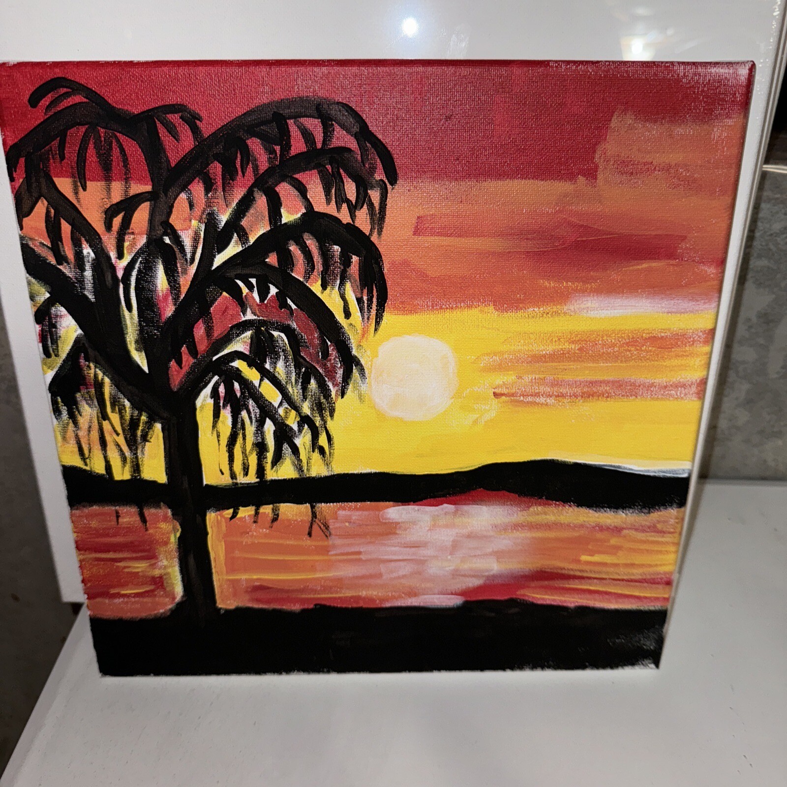 Hot Summer Night Sun Setting Acrylic Painting 12×12