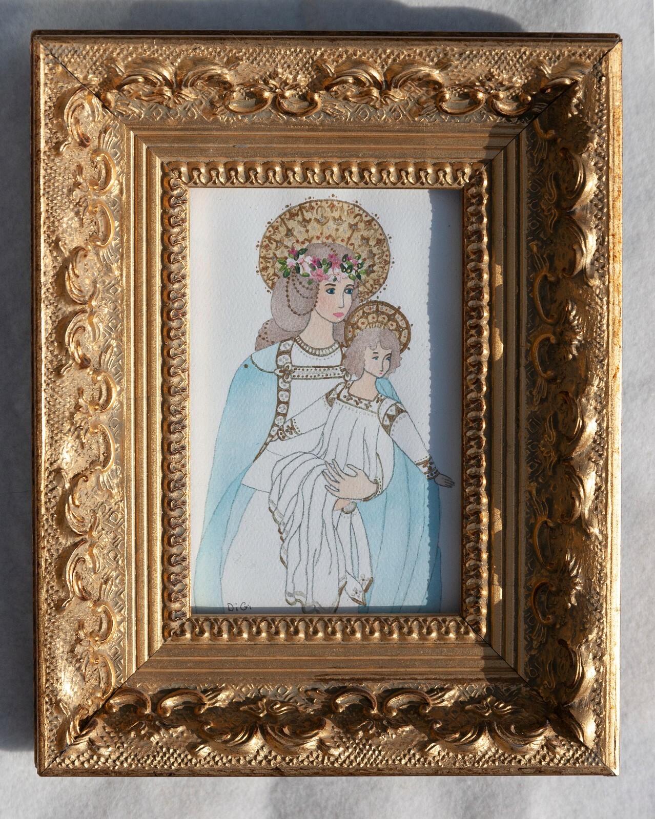 * DiGi MINI PAINTING * Madonna & Child Painting by DiGi in a Small Ornate Frame