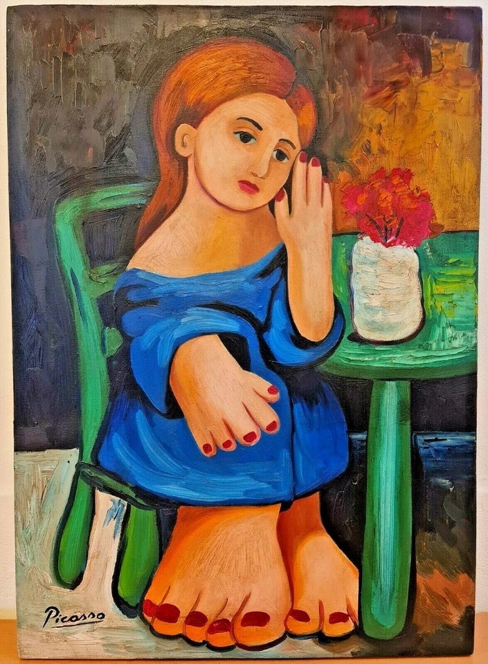 Pablo Picasso, Handmade Oil Painting On Canvas, Signed, Stamped 50cm x 70cm