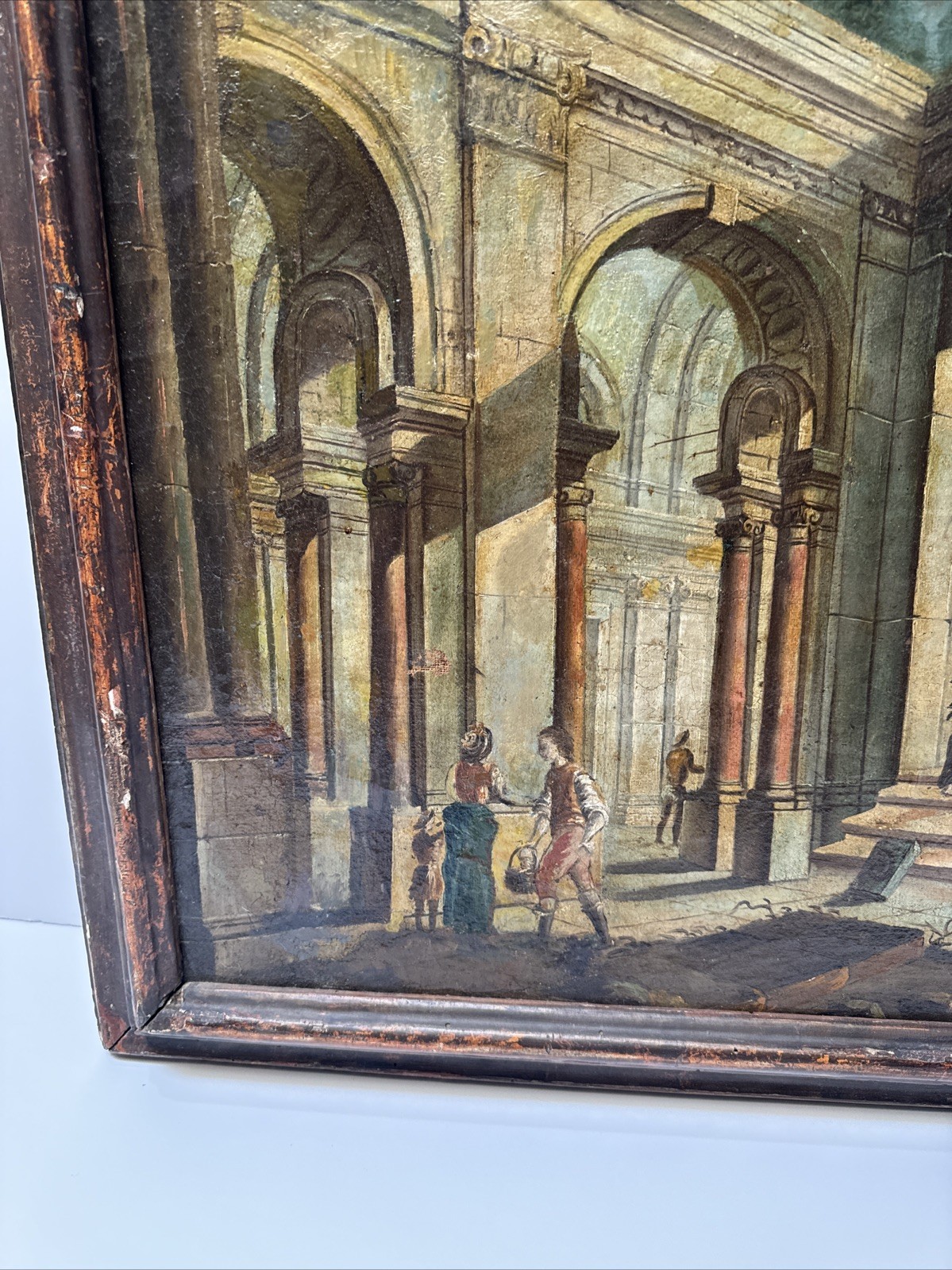 ANTIQUE OLD MASTER PAINTING 17TH TO 18TH CENTURY MYSTERY ARCHITECTURE LANDSCAPE