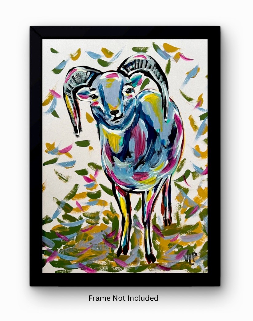 Original 11×13” Expressionist Colorful Confetti Goat VLP Acrylic on Art Paper
