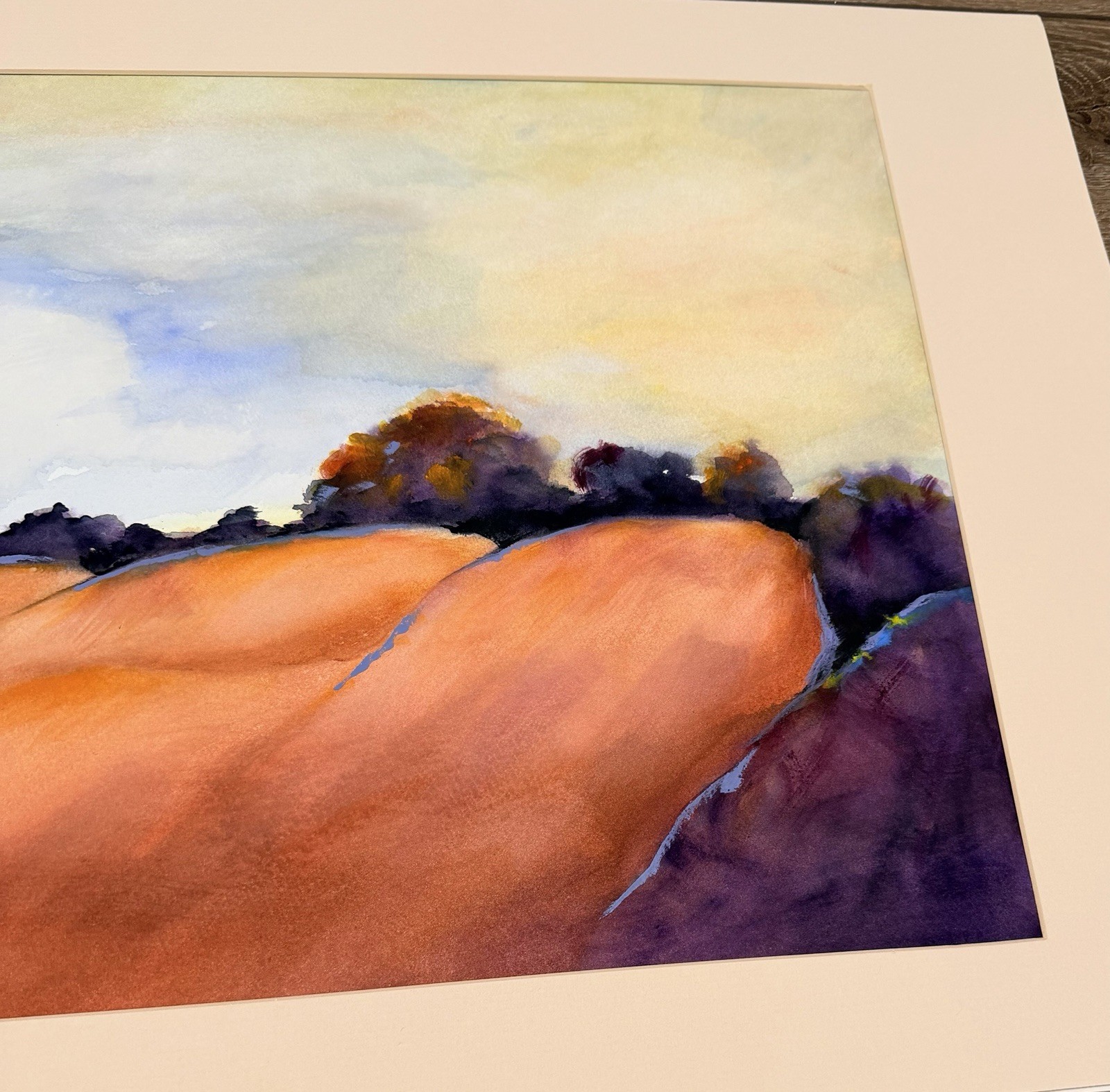 Original Watercolor Brown Hills 27×18 Landscape Signed LR69 Matted Art