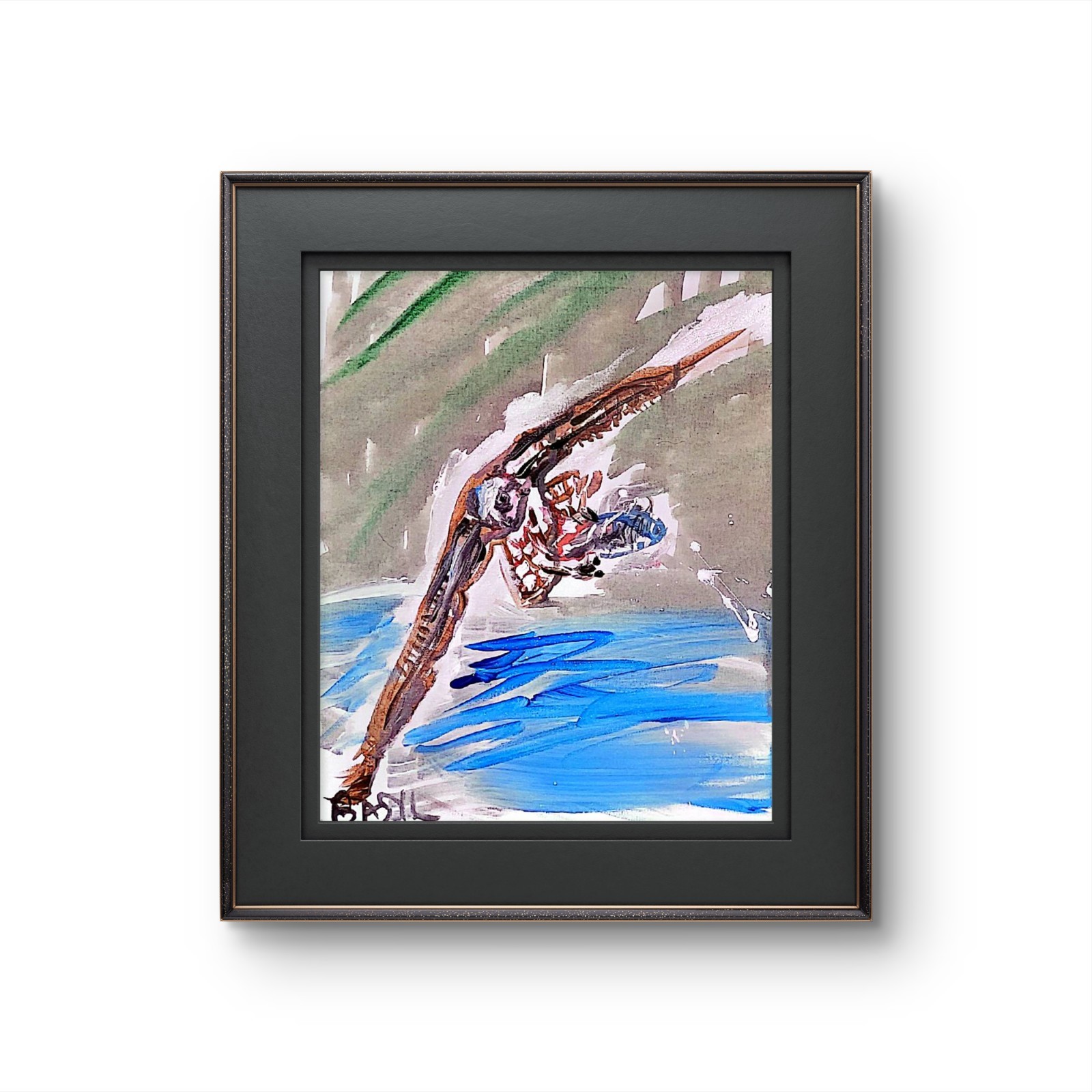 Redtail Hawk With Fish Original Expressionism Acrylic Abstract Canvas 11×14
