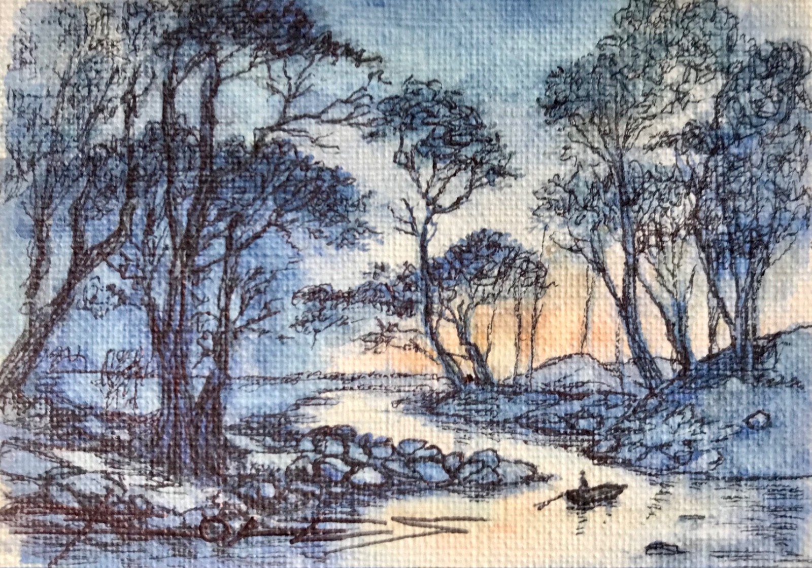 ORIGINAL Painted Pen and Watercolor (ACEO) The Joy of Sunrise