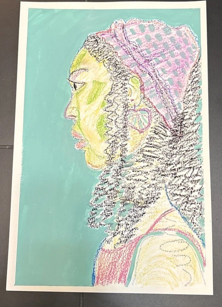 Original Oil Pastel Black Art Painting 12 By 18 Inch African American OOAK