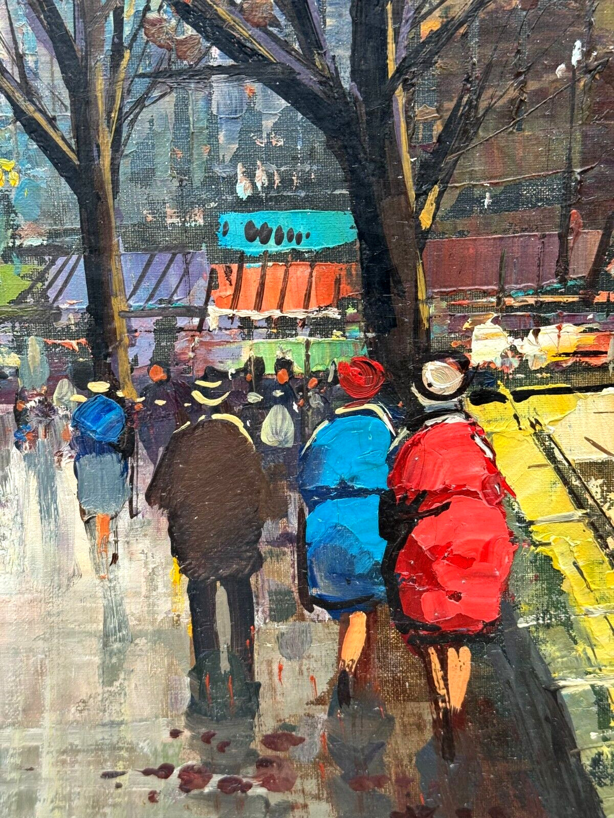L FARZO SIGNED ILLEGIBLE PARIS FRANCE OIL PAINTING RIVER SEINE FIGURES STREET