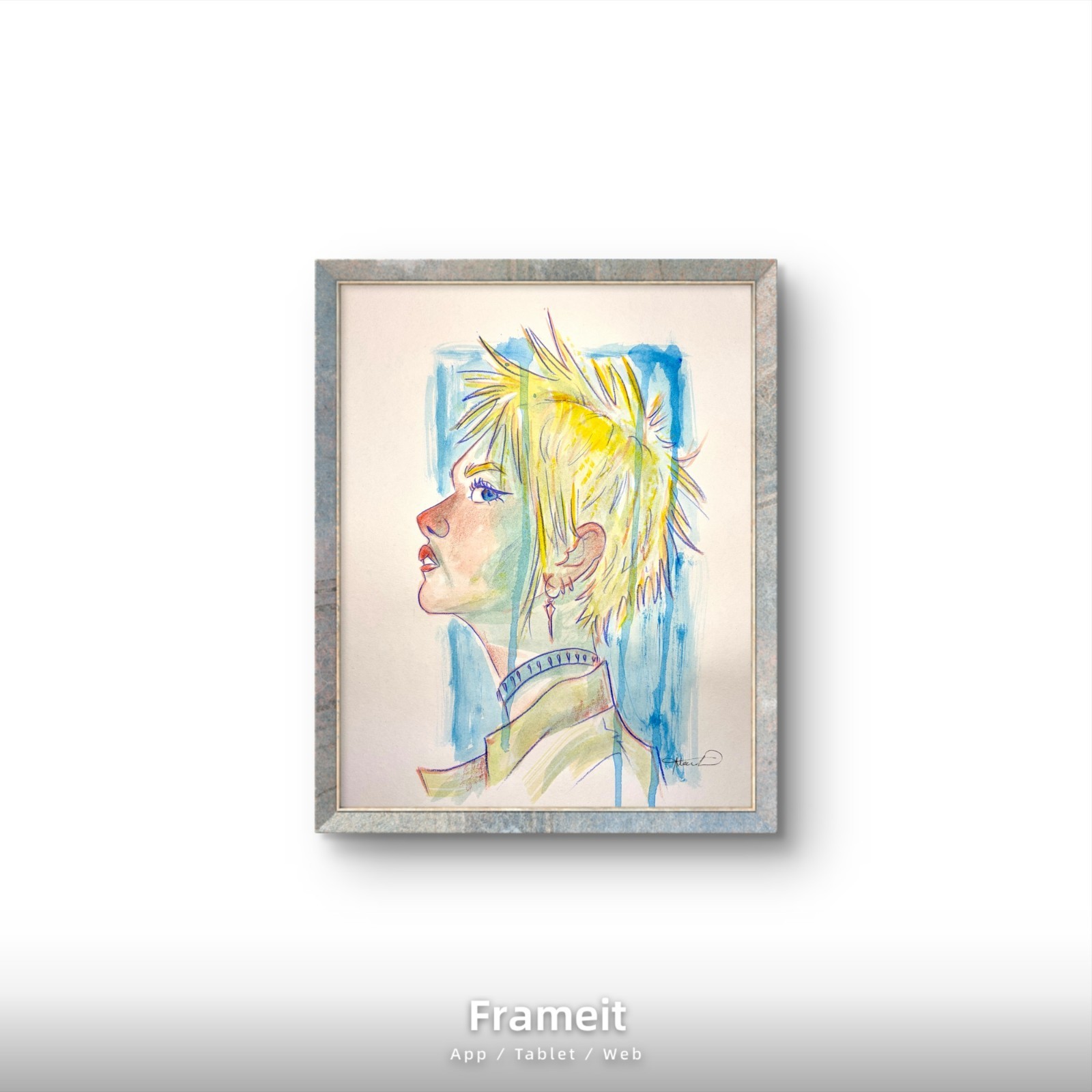 Original Color Punk Painting By Alannah Dyer- Acrylic 8.5×11 in. Emo Spunk Blue