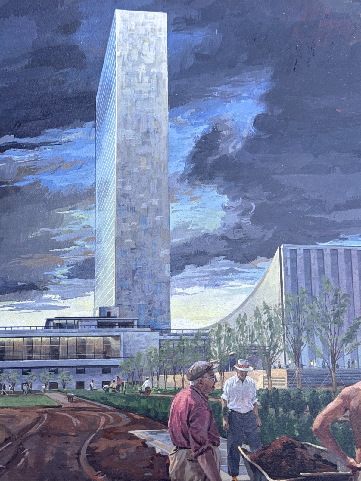 INDUSTRIAL CITY PAINTING URBAN CONSTRUCTION ILLUSTRATION REGIONALISM WORKERS