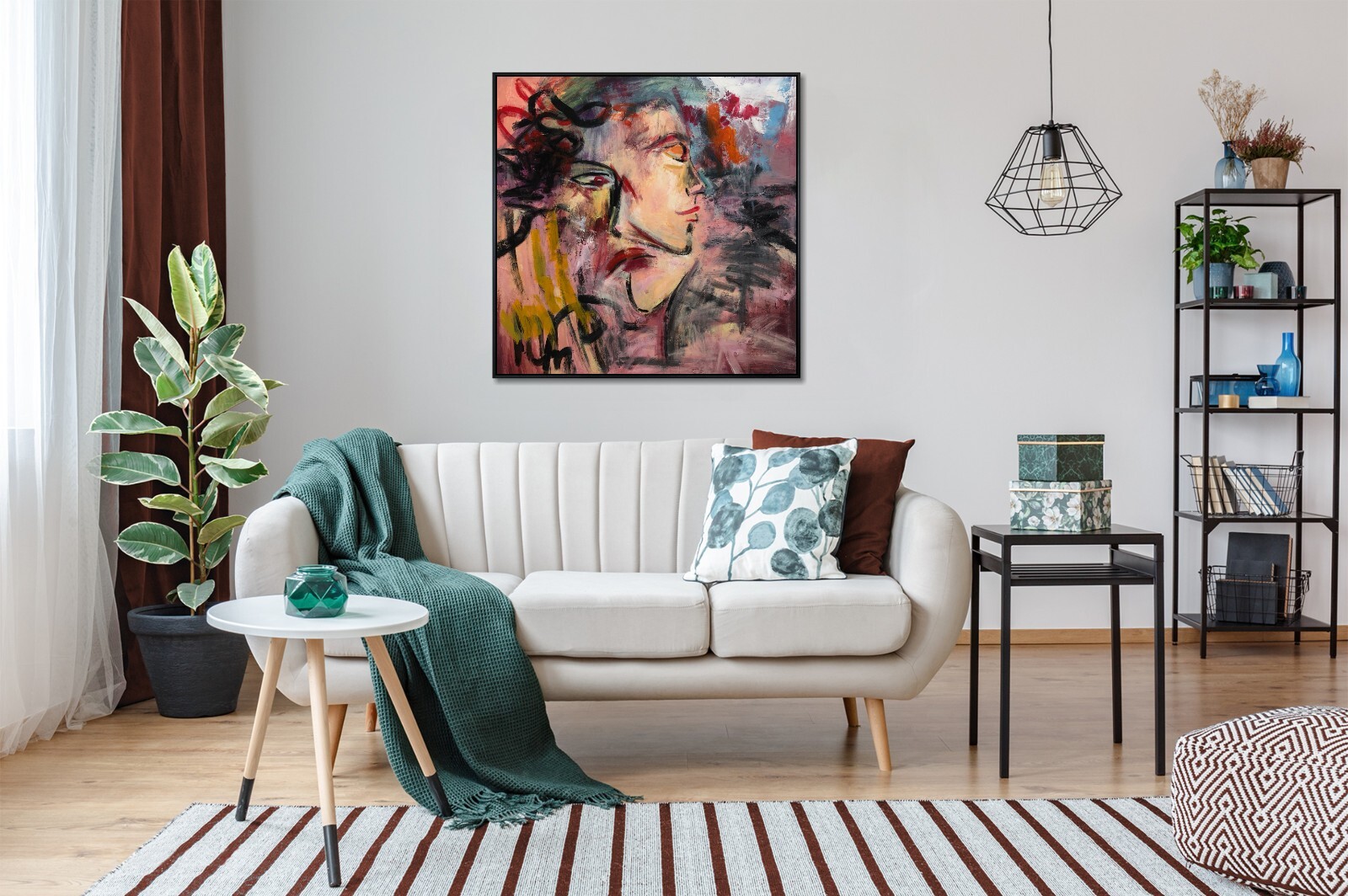 Large Abstract Expressionist Portrait Vibrant Acrylic Figurative Painting Modern