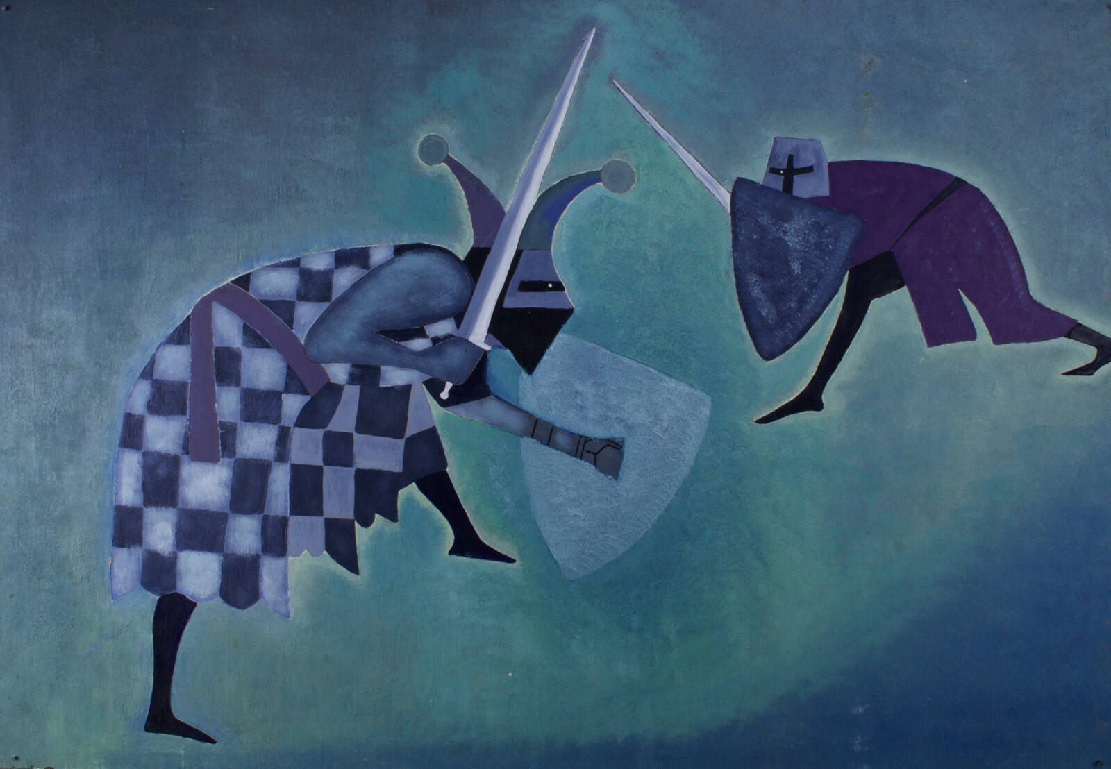 Medieval Knights Fighting Portrait Painting Unsigned