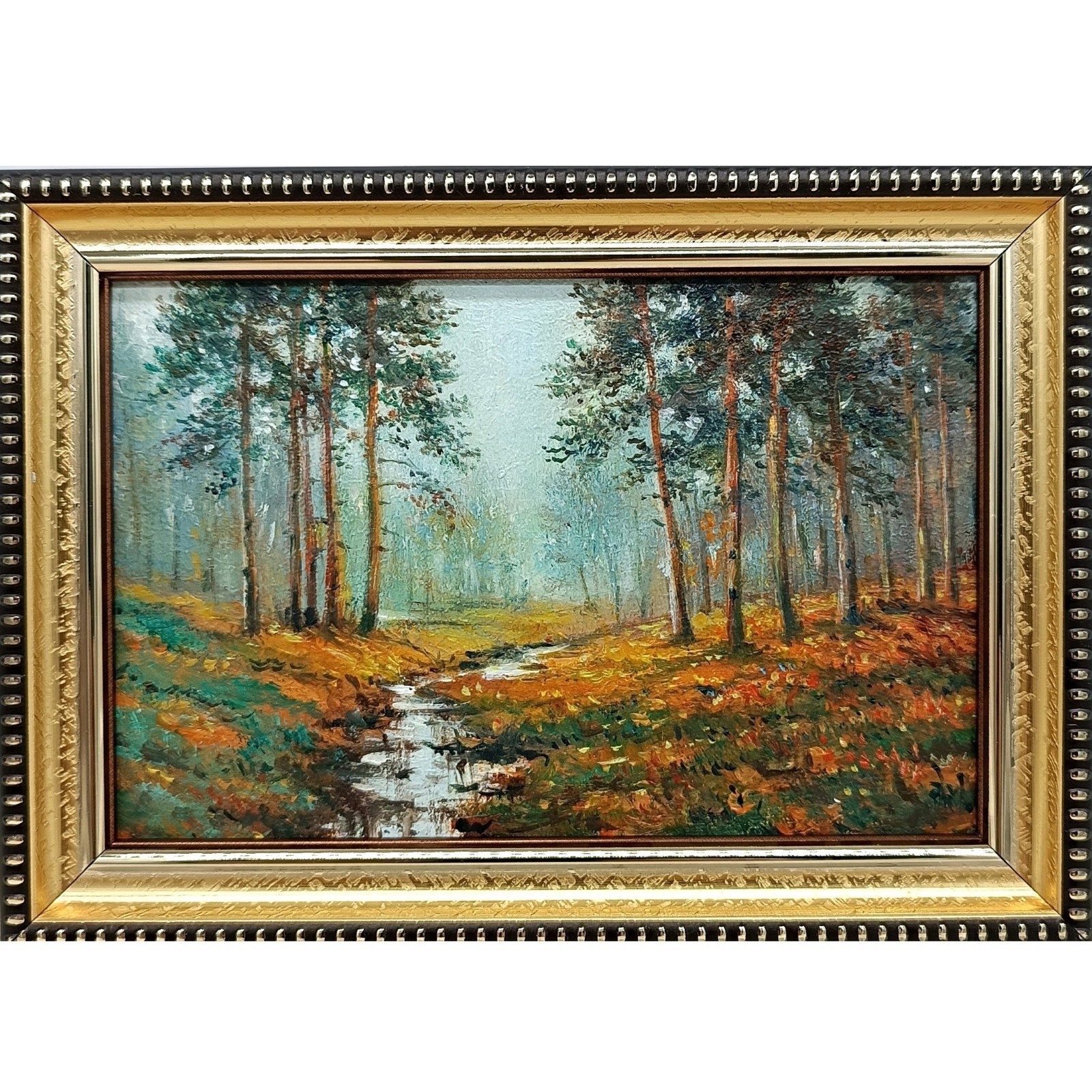 Autumn Forest Original Oil Painting 6×4 Framed Signed River Landscape Fall Art
