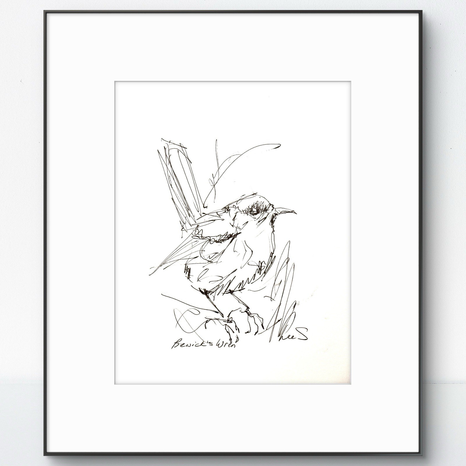 Original Abstract Expressive 9X12 Paper Pen and Ink Bird Handmade Signed 12