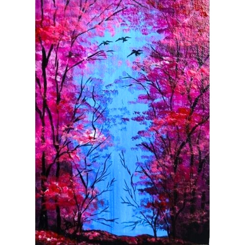 ACEO Original Landscape Nature Tree Waterfall Pop Art Acrylic Hand Painting NEW
