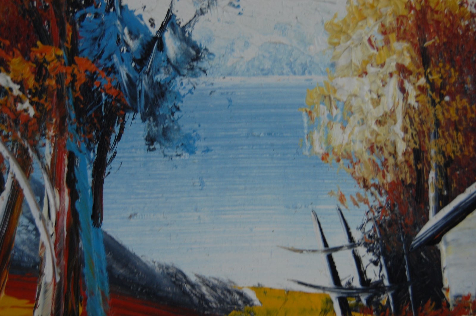 Vtg 70s Framed Original Forest Cabin, Lake Landscape Scene Mini Oil Painting 7X5
