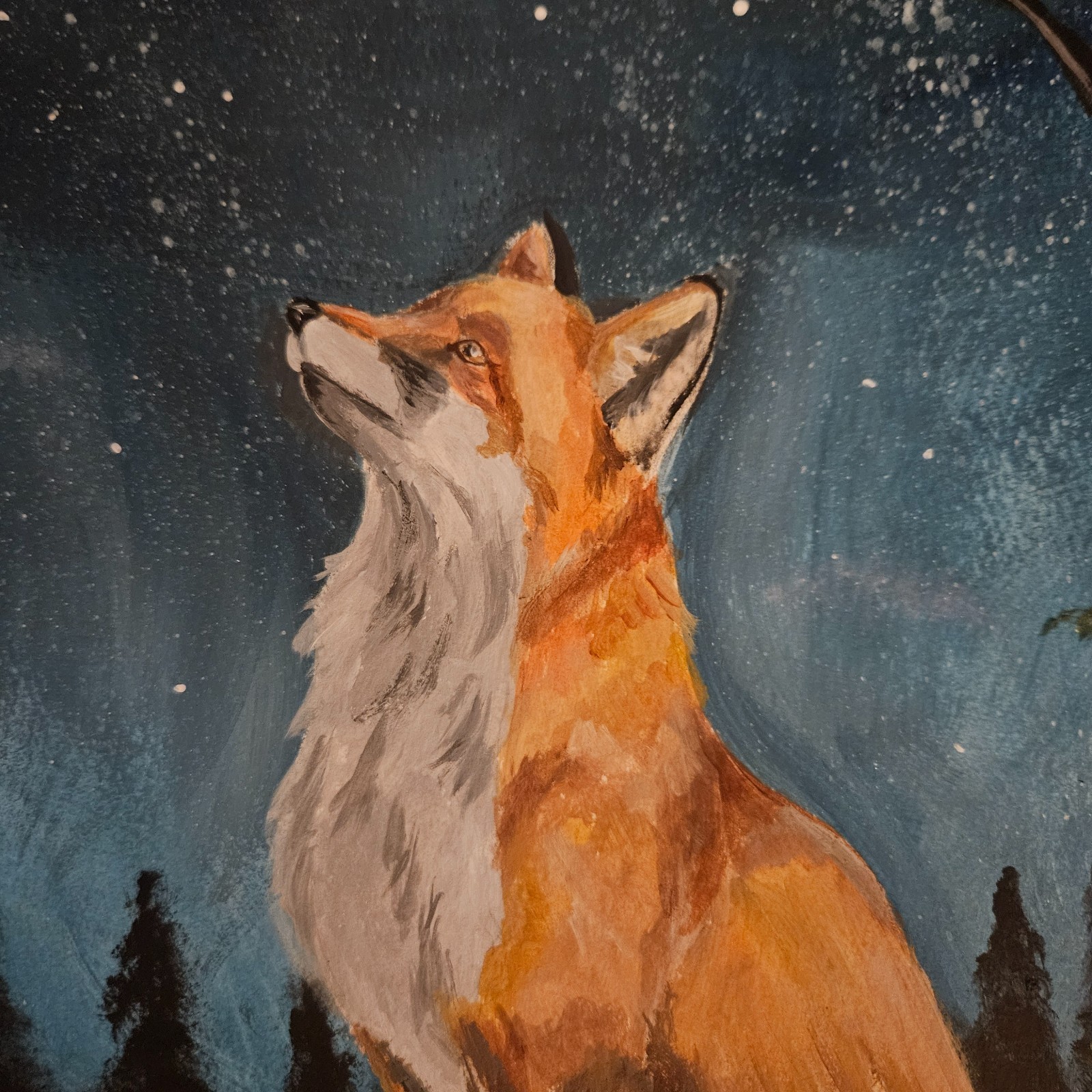 Original 11×14 acrylic painting, NOT an aceo, fox in the moonlight