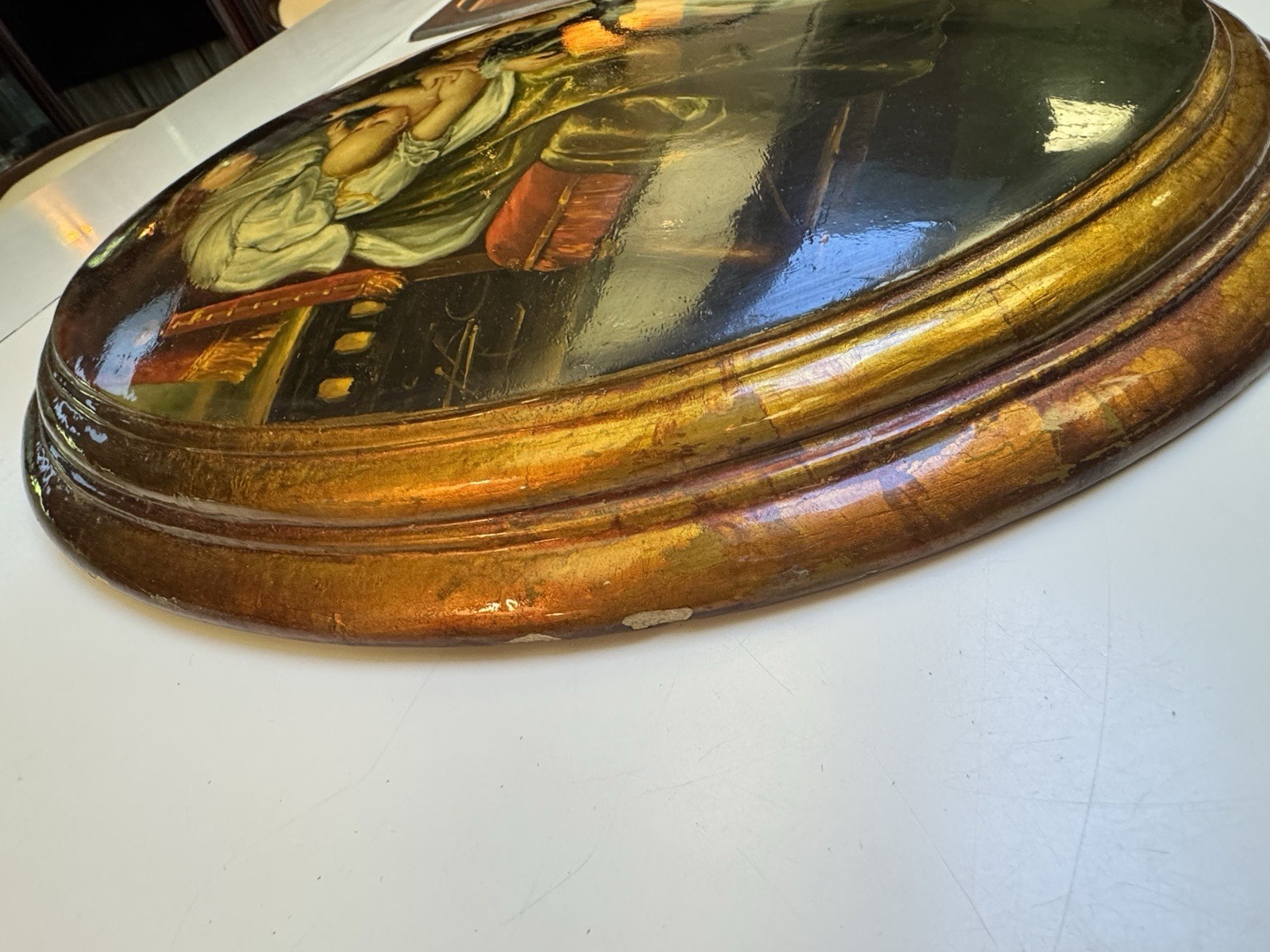 Oil Painting original Mother Infant Baby Children 19Th C Style Domed Wood Plaque