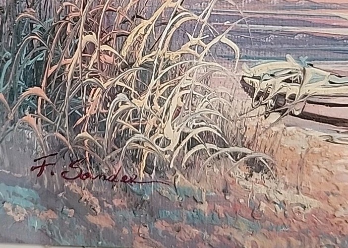 Vintage Original Seascape Painting Signed F Sander 10 In X 8 In Boat On Beach