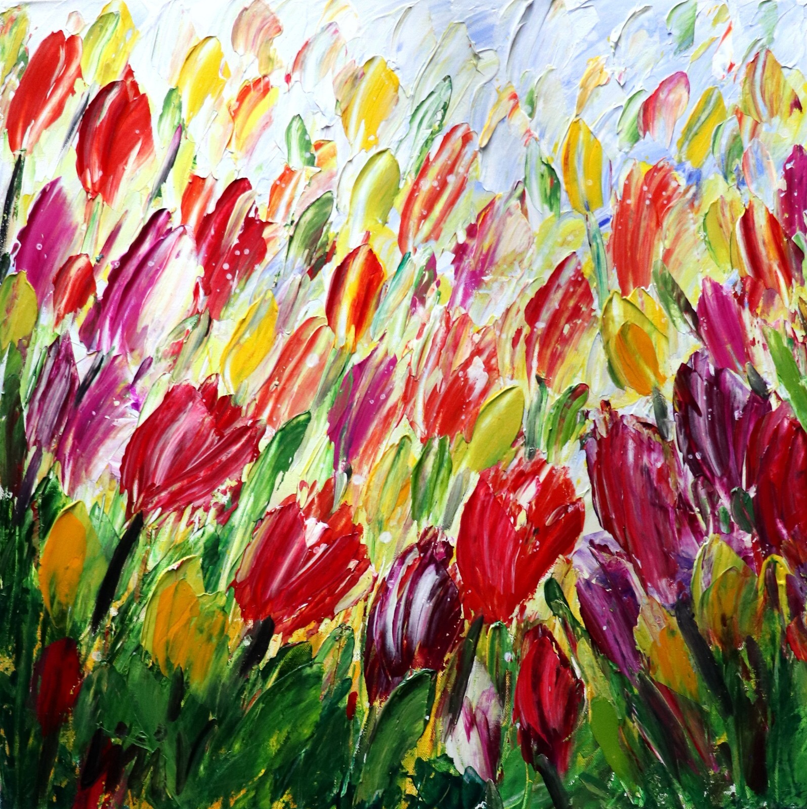 Colorful Tulip Painting Textured Floral Wall Art Spring Flowers Canvas 24×24