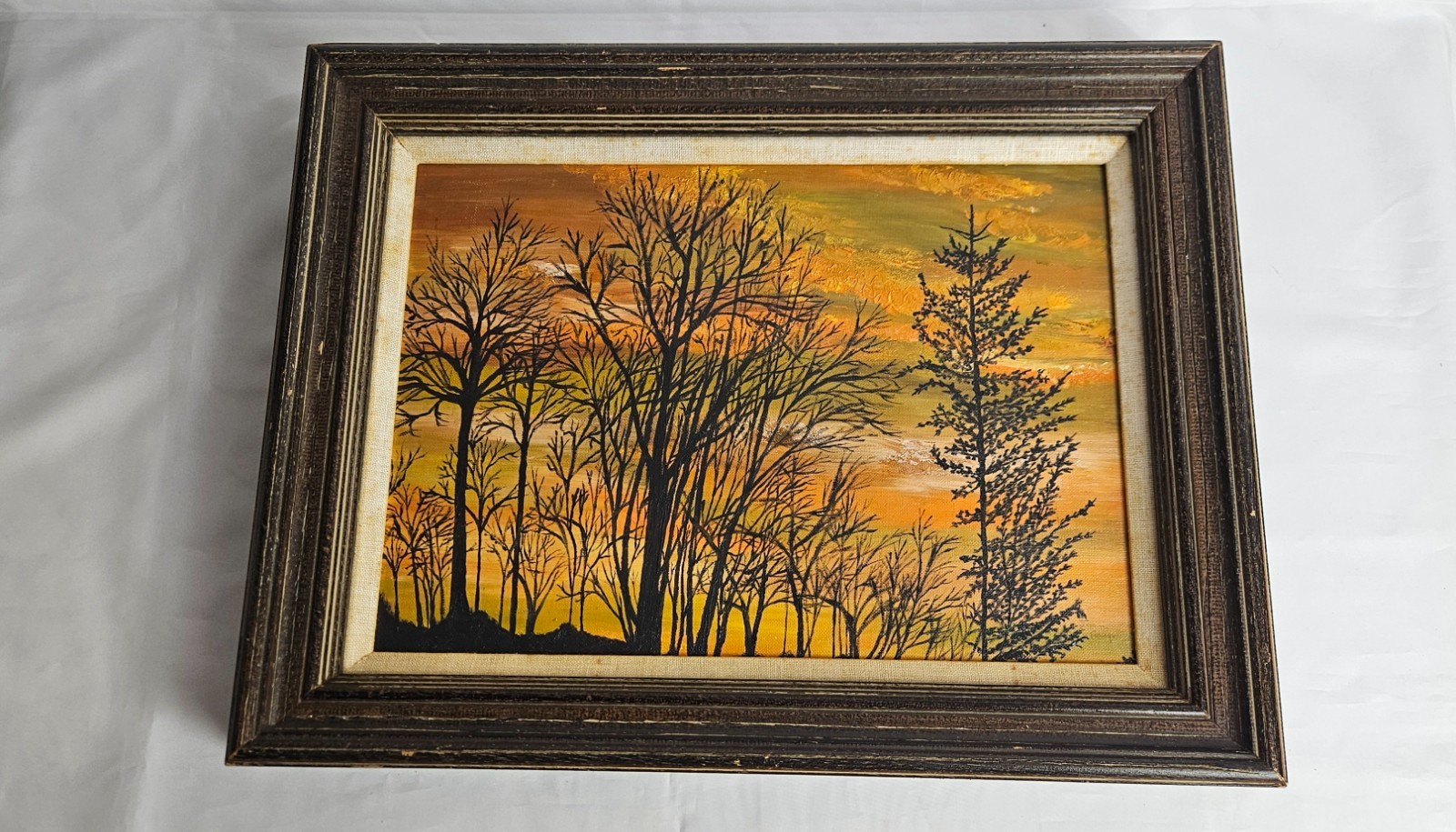 Original Signed Landscape Painting Jean Rasp 1974 Framed Sunset Trees Art