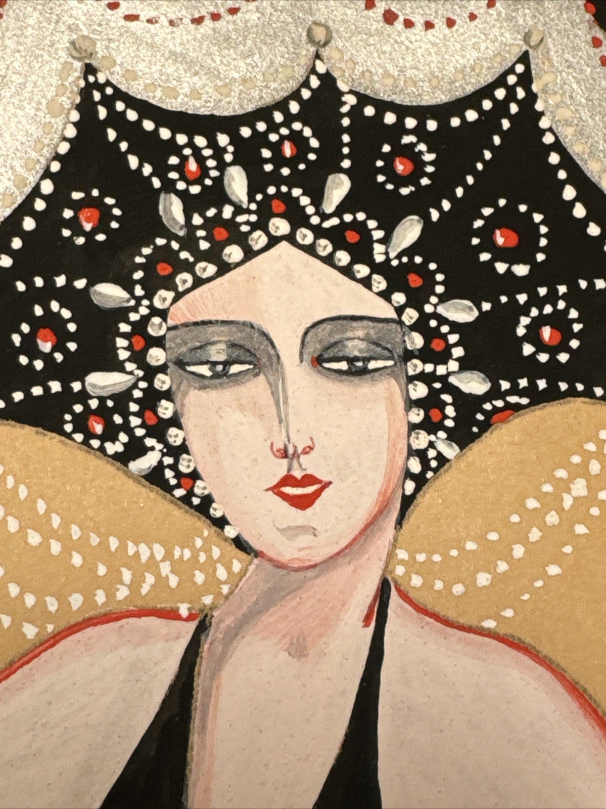 Antique Portrait Painting Woman Female Model Art Deco Fashion Illustration 1926