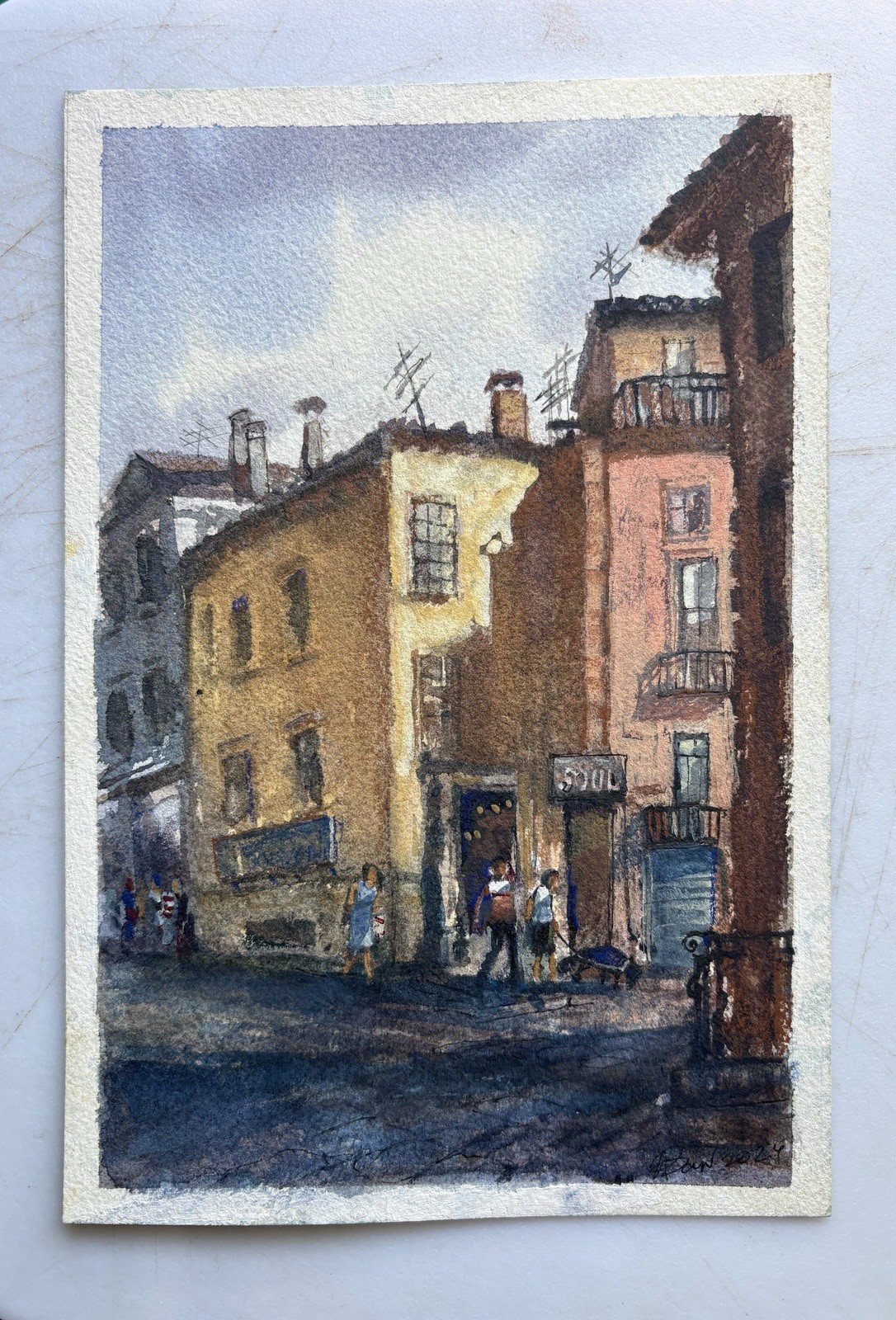 original watercolor painting 6×9 cityscape landscape Cottagecore signed