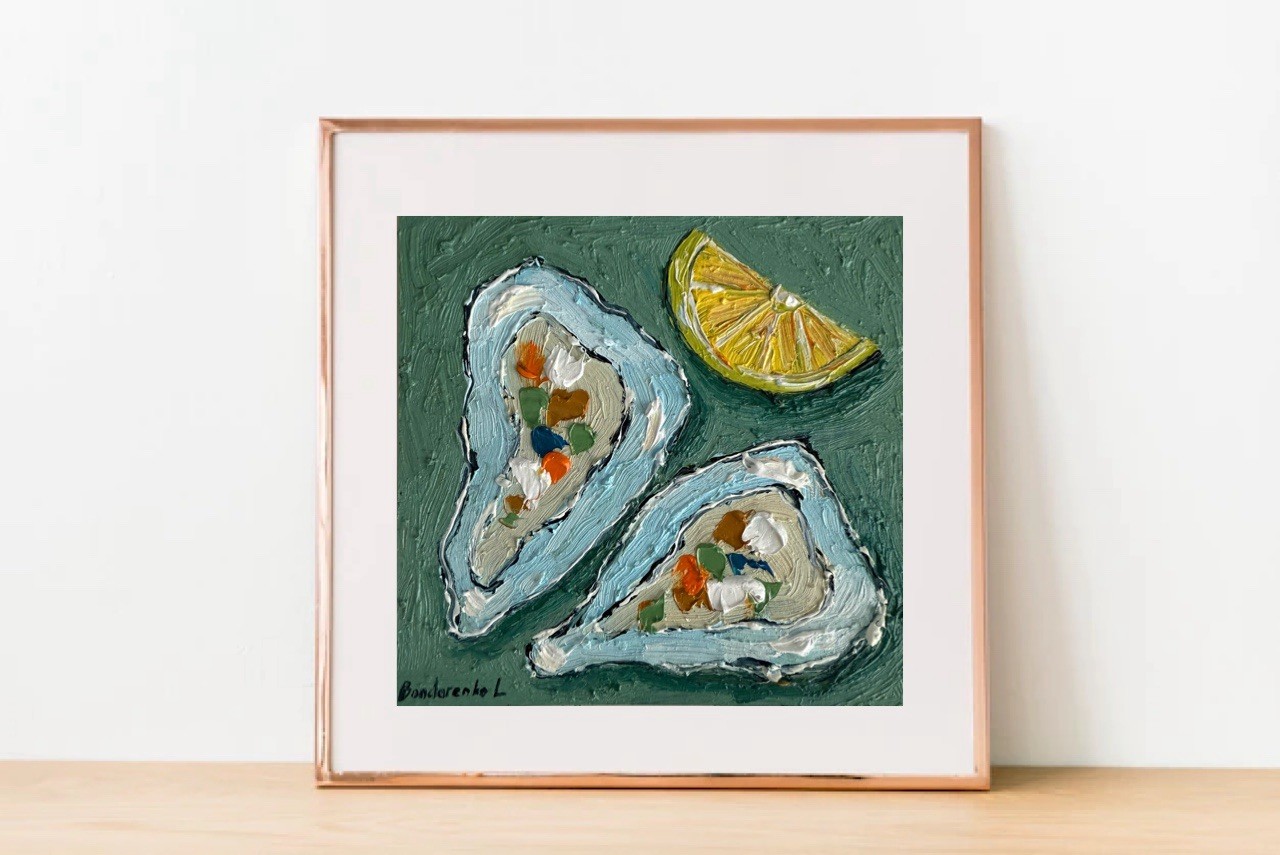 Oyster Painting Seafood Art Still Life Kitchen Wall Art Oyster Art Food Painting