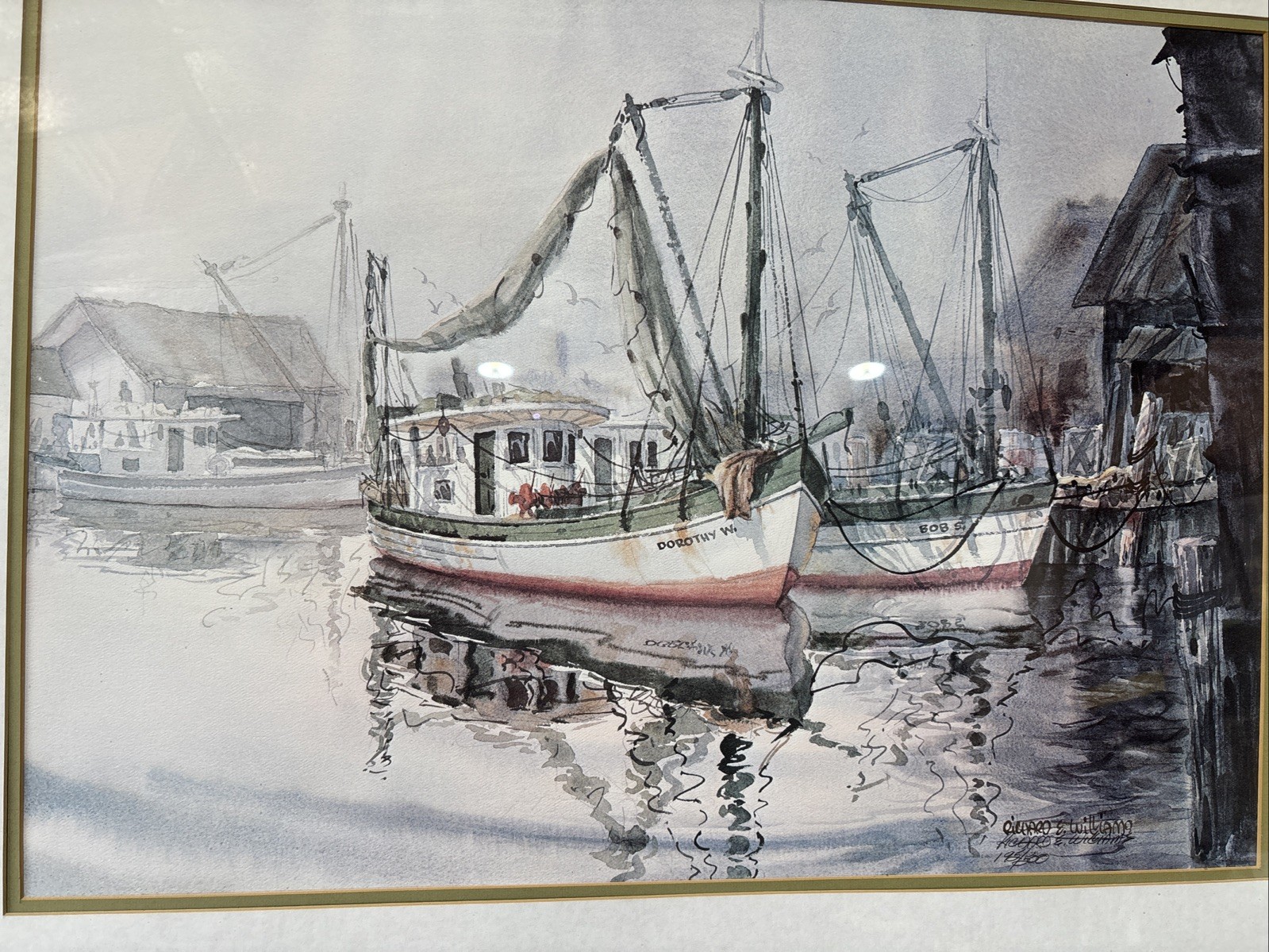 Richard E. Williams Signed *1 Of 30* Fishing Boats In Port Framed 35”x28”