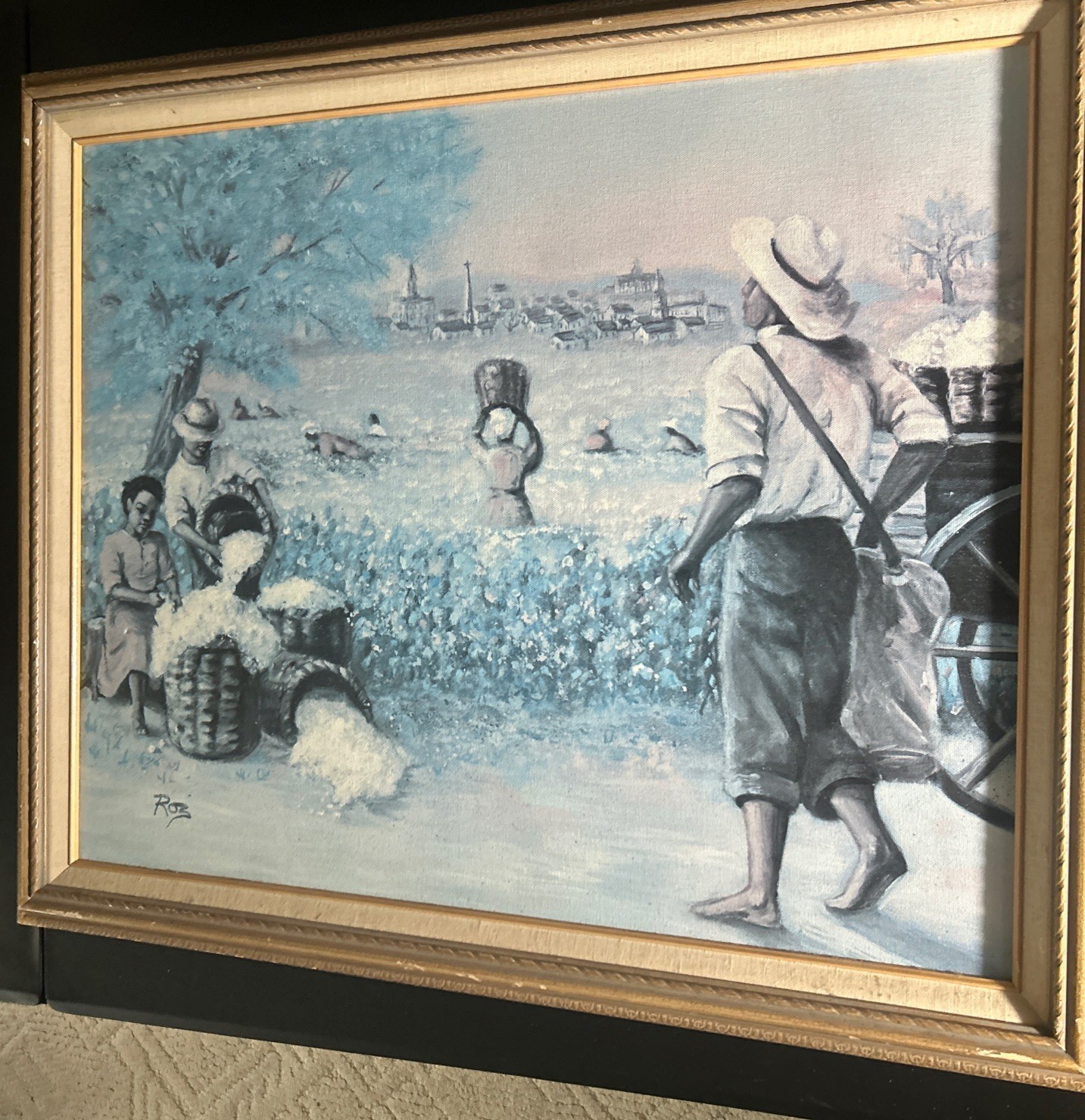 Lithograph on Canvas Cotton Farmers Artistic Impressions Oil Signed