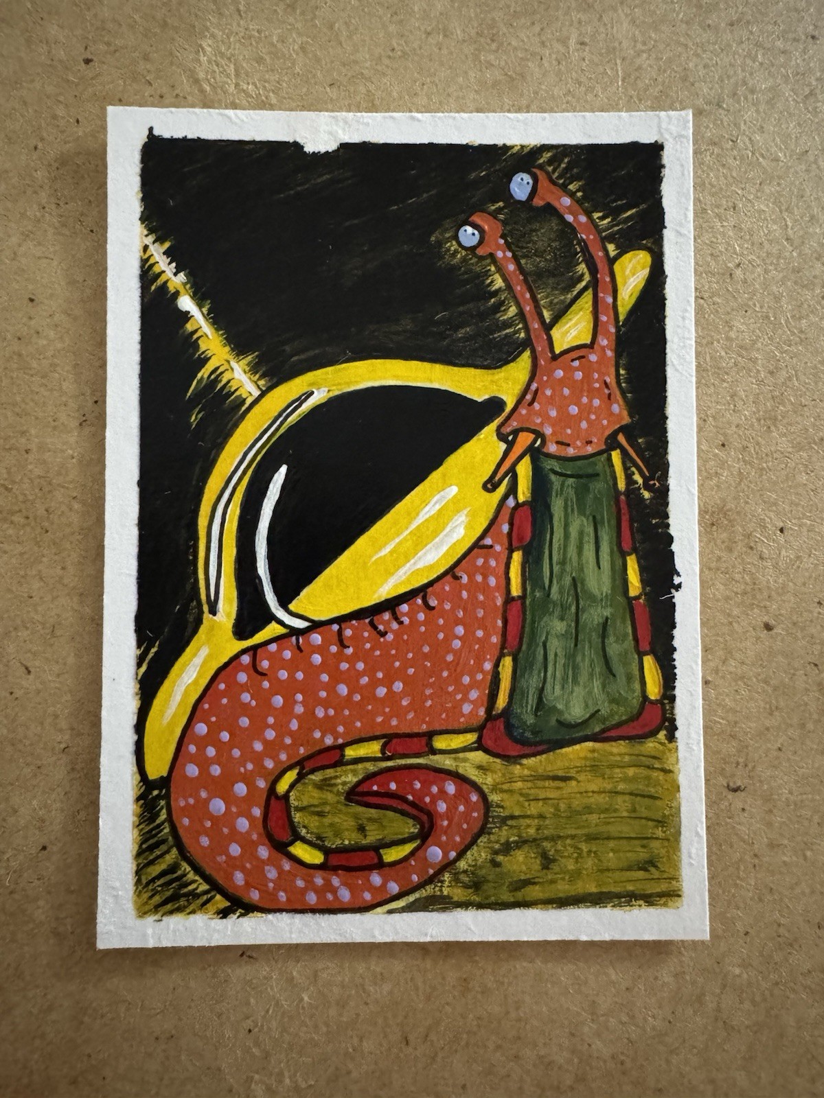 ACEO Original Actually Handmade Acrylic Cute Snail Planet Trading Art Card