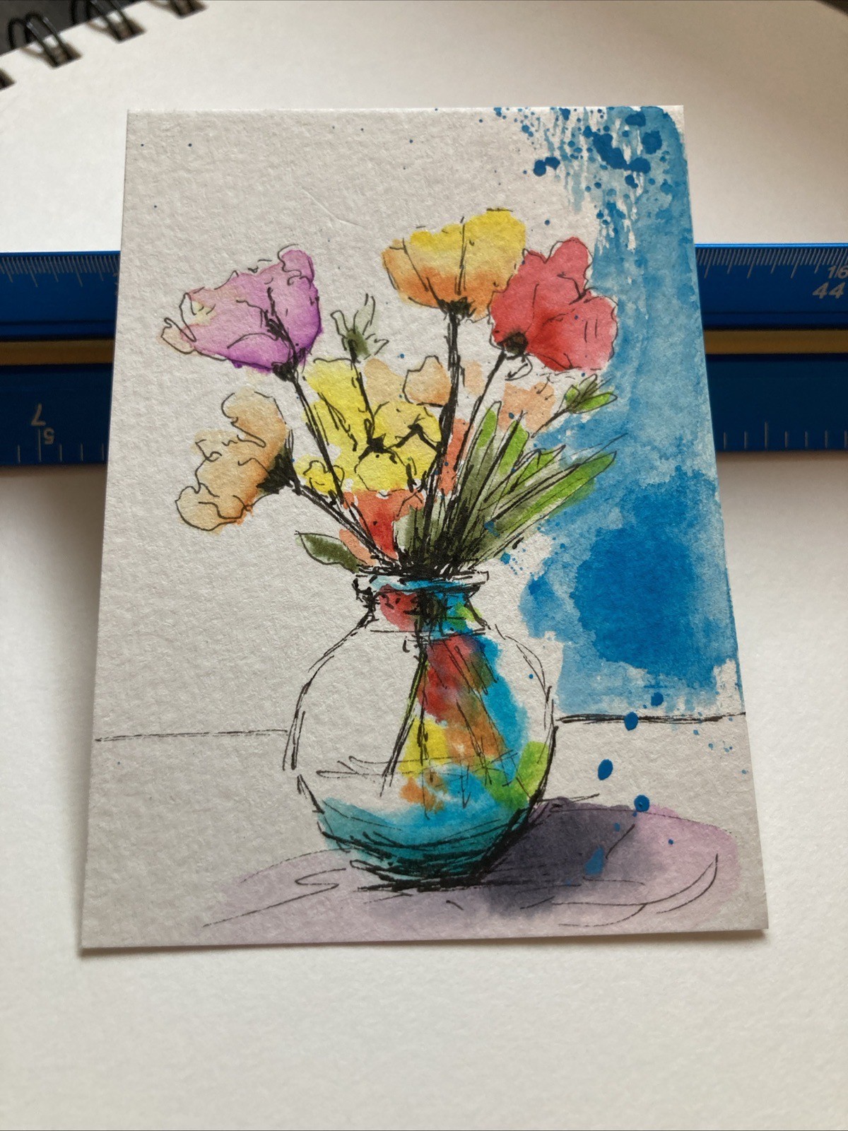 ACEO Original Watercolor Painting OOAK Still Life ATC Artist Trading Card Flower