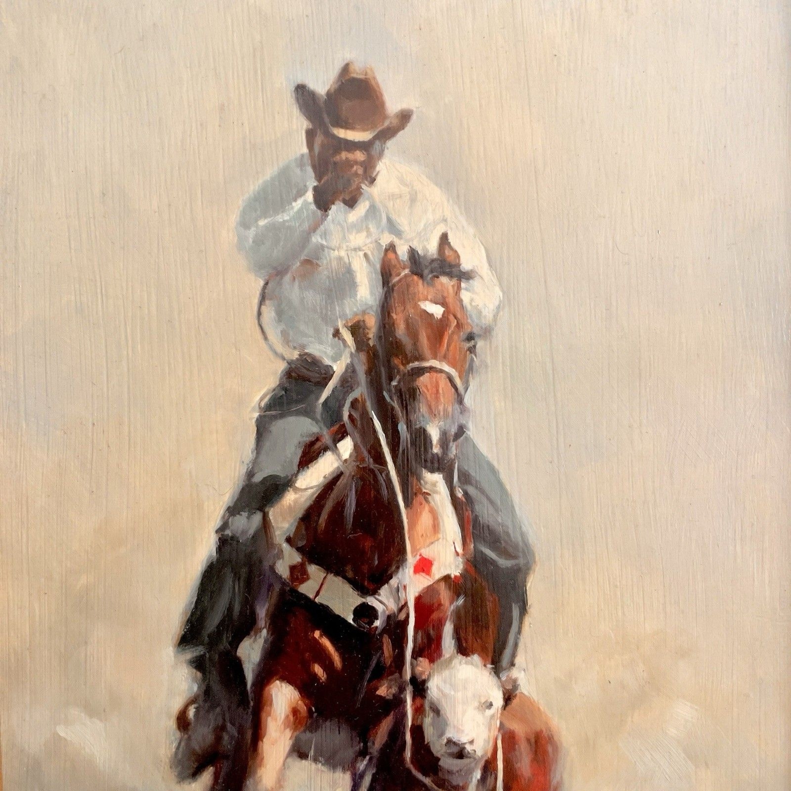 MAX JONSSON Oil on Board Southwest American Western Cowboy Rodeo Calf Roping