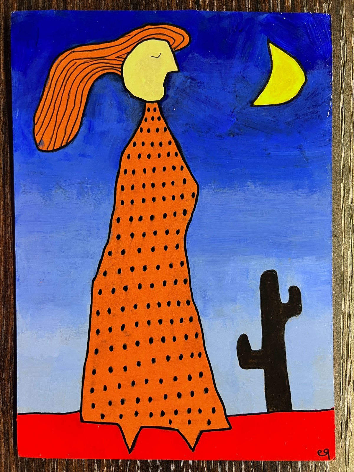 e9Art 5×7 ‘her solitary nature’ outsider folk art brut naive primitive desert