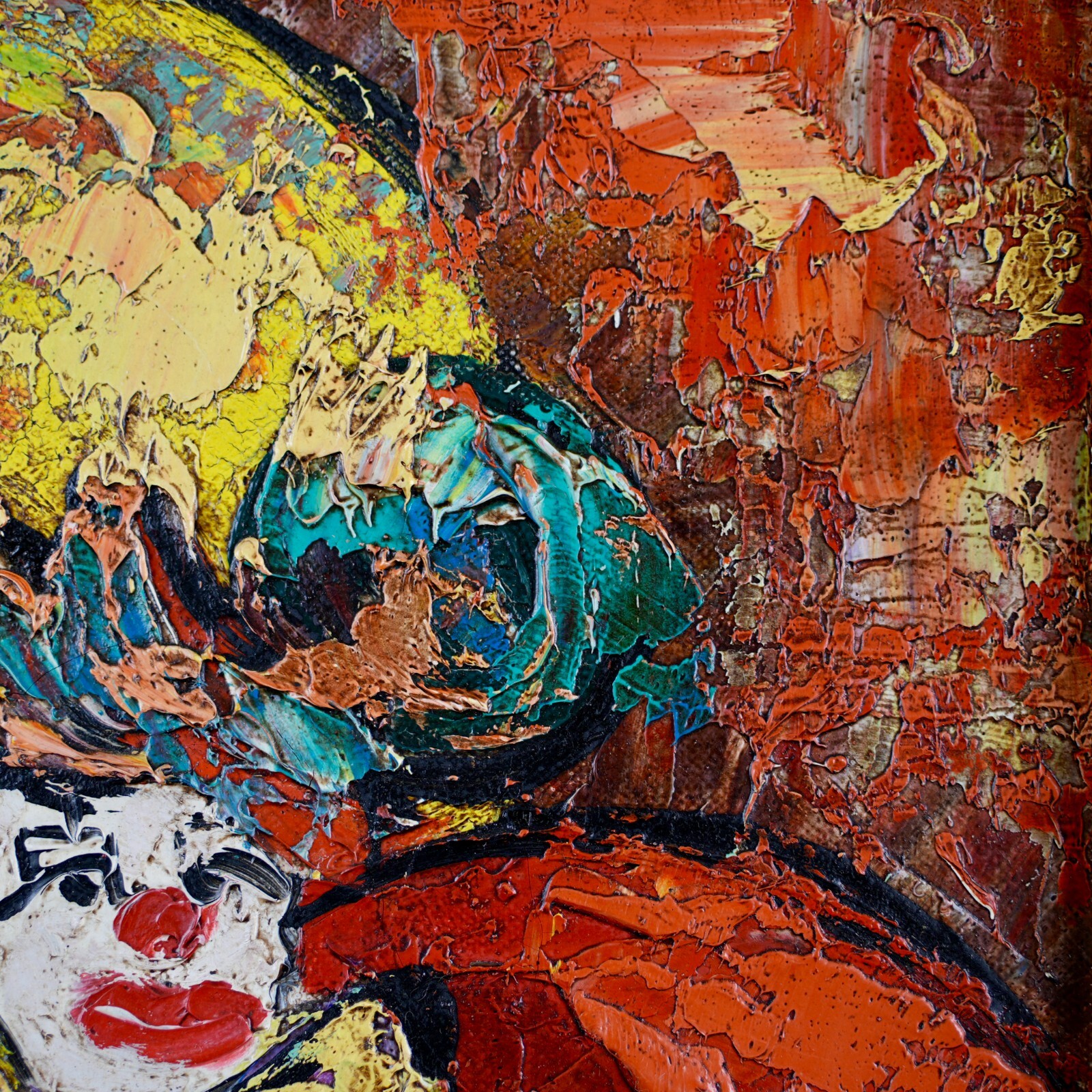 Vintage Original Expressionist Oil on Canvas «Clown Dancer» By Henry D’Anty