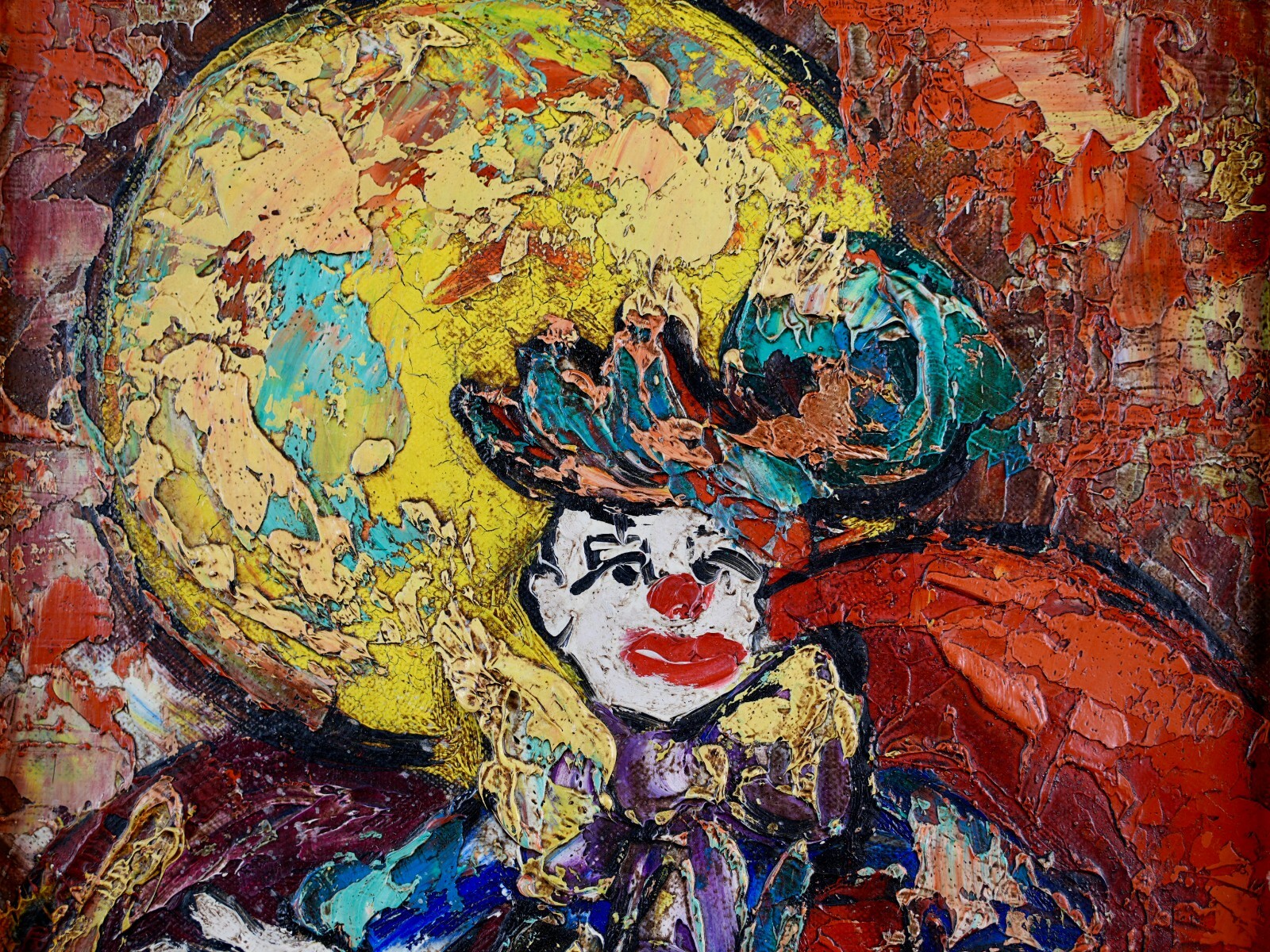 Vintage Original Expressionist Oil on Canvas «Clown Dancer» By Henry D’Anty