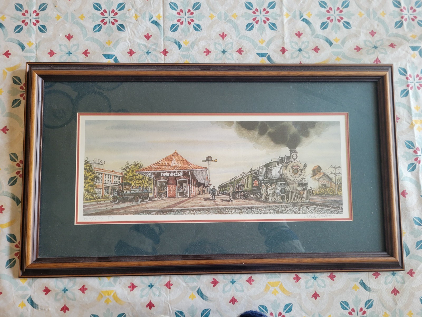 AMERICAN PAINTING LOCOMOTIVE TRAIN HISTORIC LANDSCAPE LANDMARK MOVIE SET EL RENO