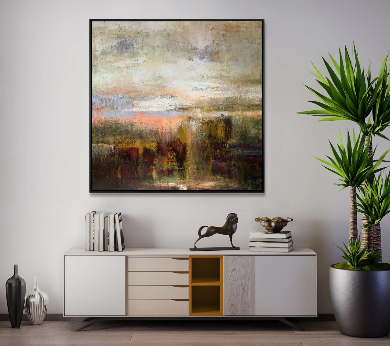 Abstract Landscape Painting Neutral Earth Tone Canvas Original Modern Art 50×50″