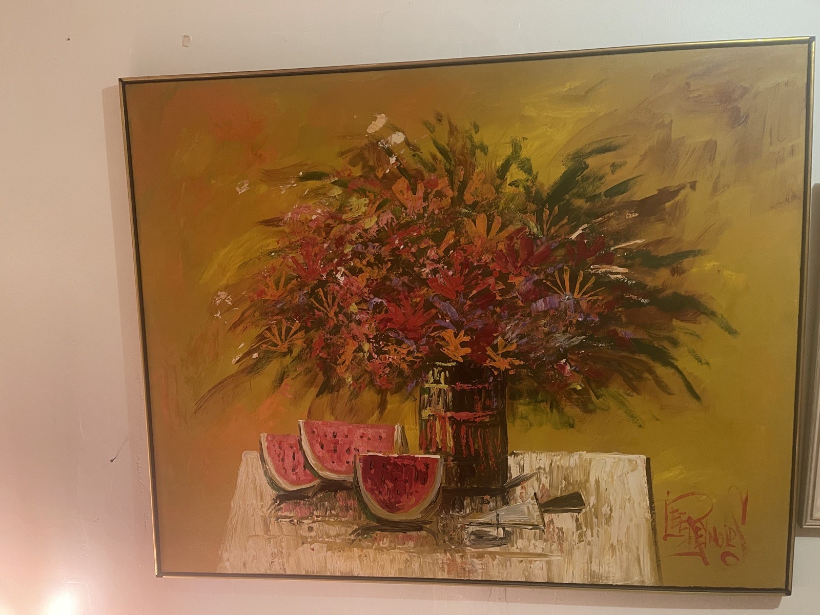 Lee Reynolds Large Oil Painting Floral Flower Signed Gilded gold Frame 50”x40”