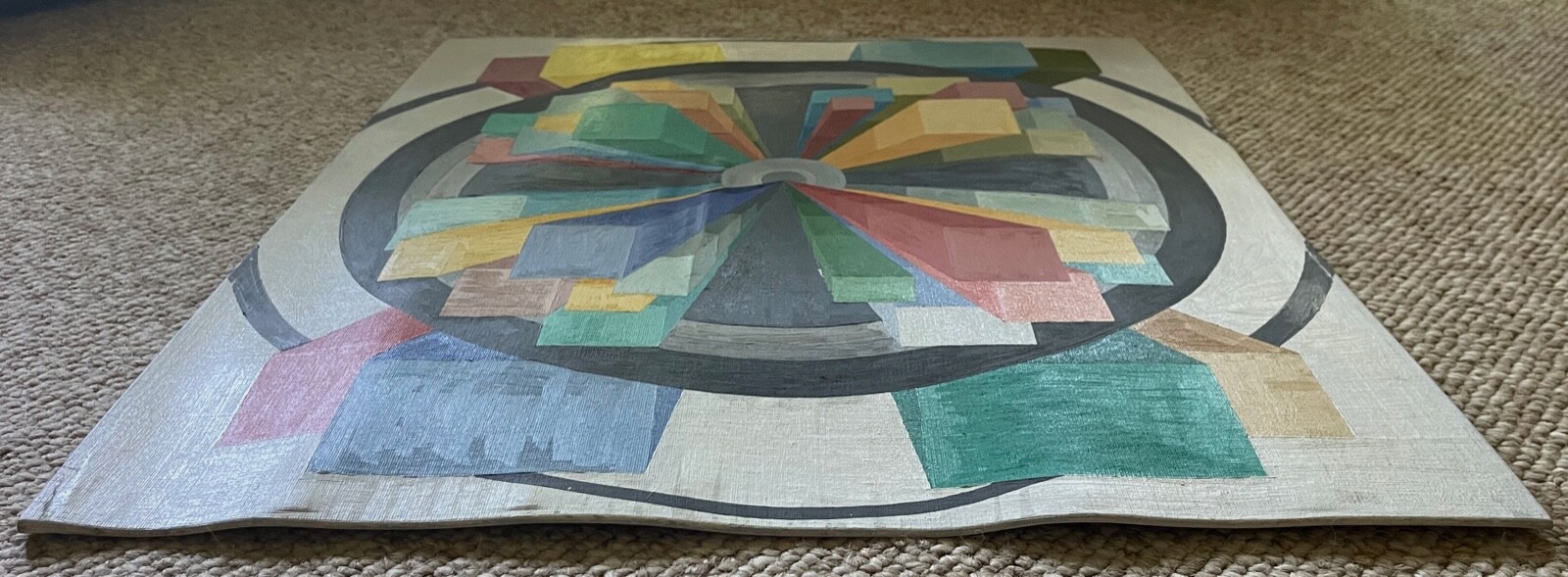 VIntage 80s Geometric Optical Art Hard Edge Painting Modern Wall Hanging Signed