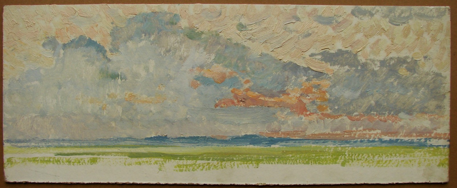 Ukrainian Soviet Oil Painting impressionism river panorama horizon sky sunrise